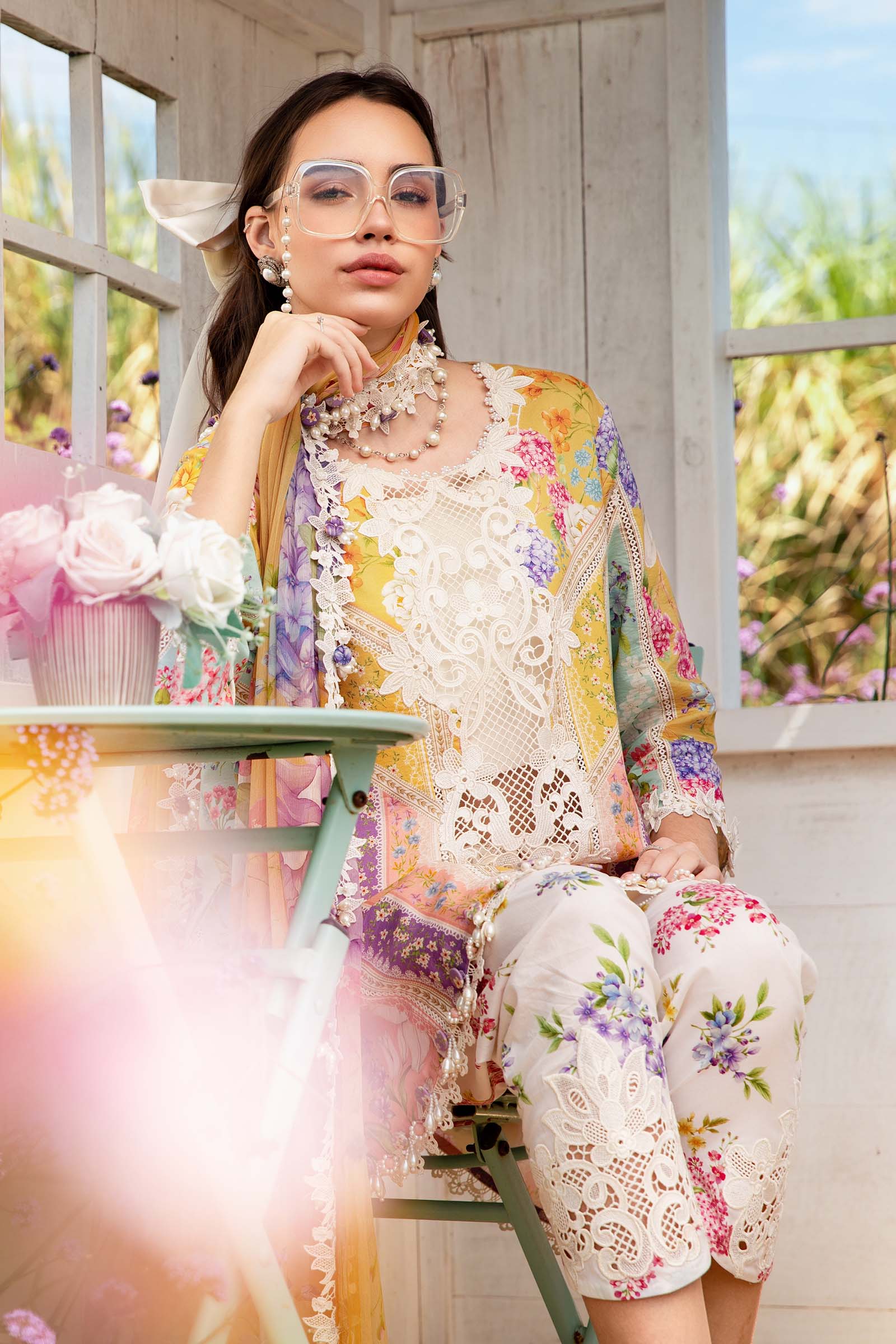 Maria B 3 Piece Unstitched Heavy Embroidered Lawn Replica Suit | MPT2513-A
