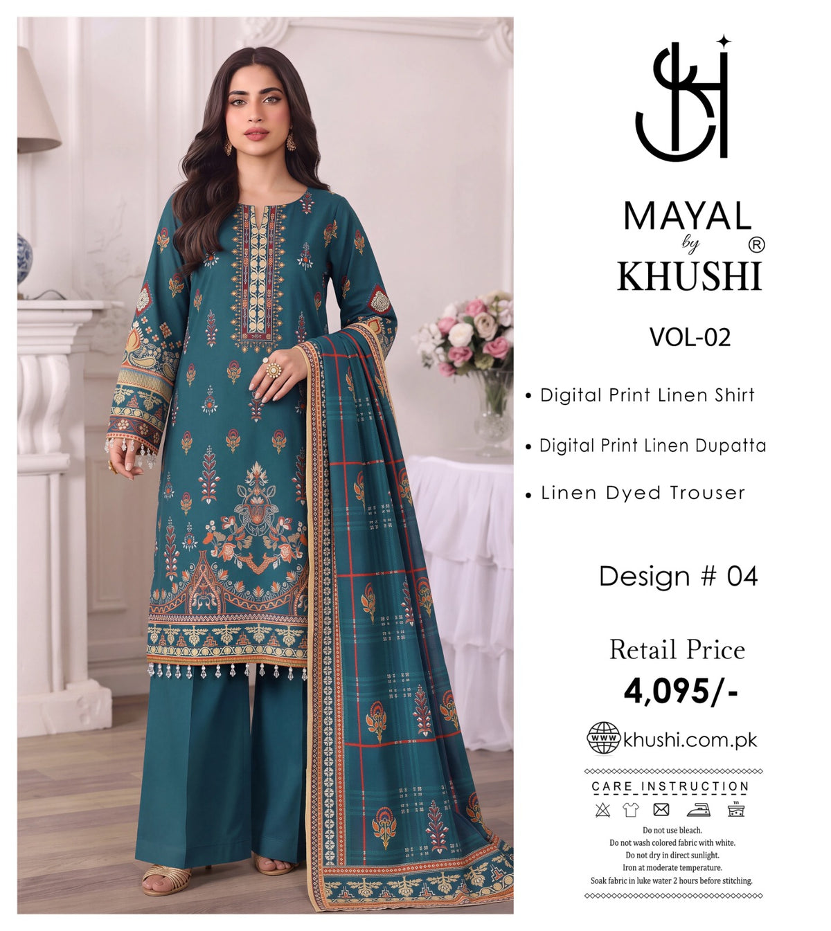 Mayal By Khushi Digital Printed Lelan 3pcs Unstitiched Suit 002068
