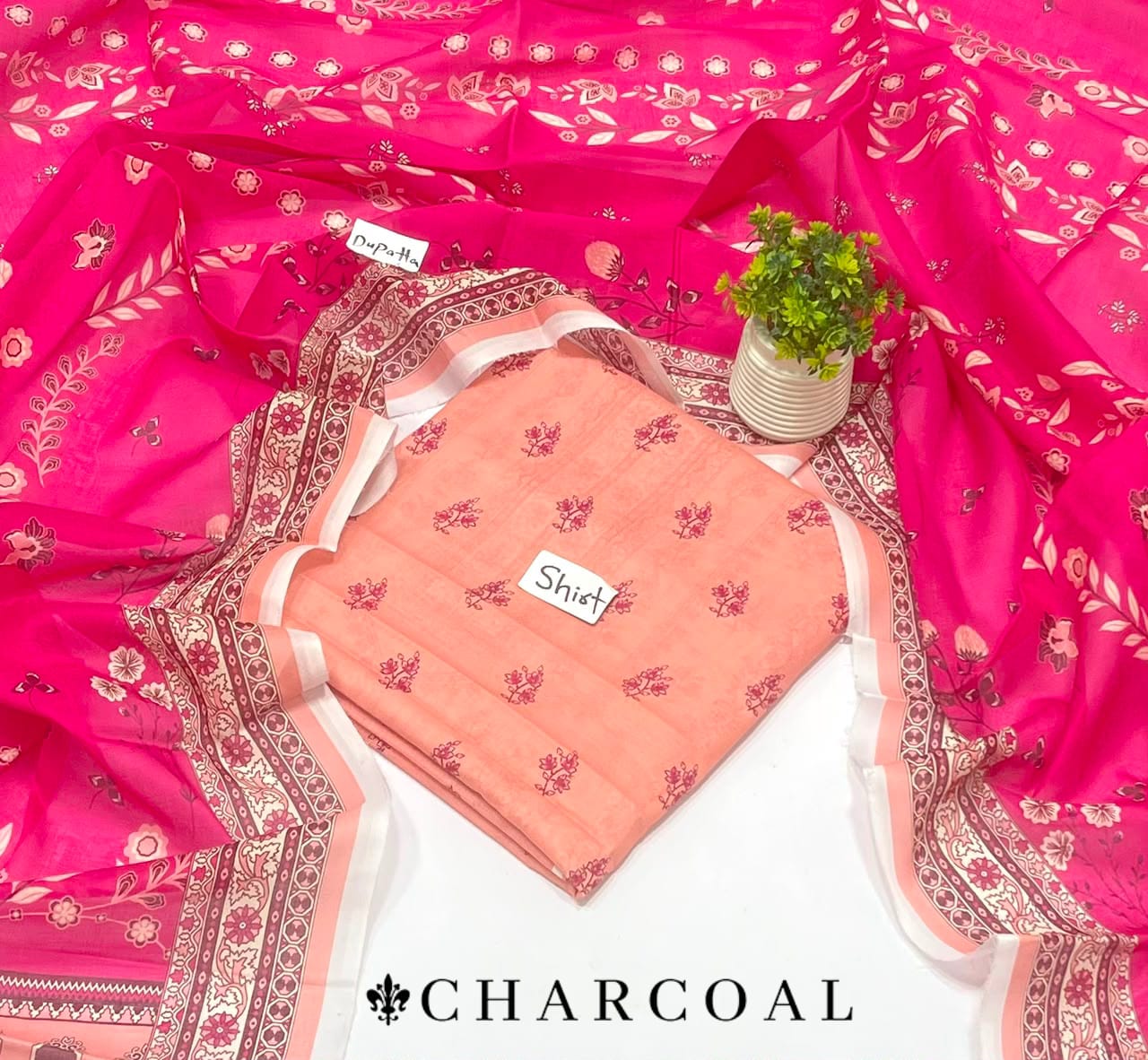 Charcoal Lawn 2pcs Shirt With Voil Dupatta 001550