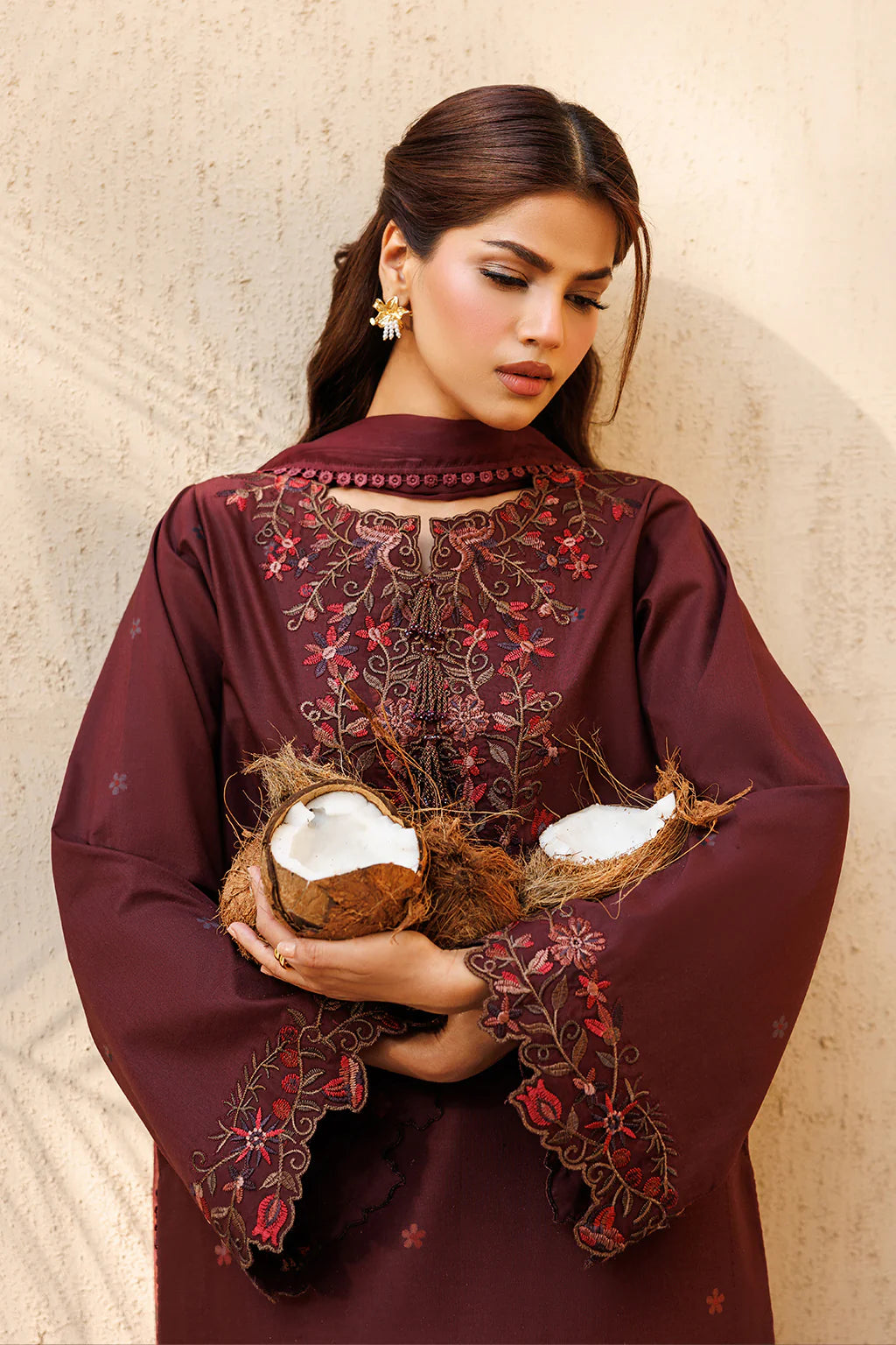 Iznik Lawn Fully Embroidered 3-Piece Suit Maroon