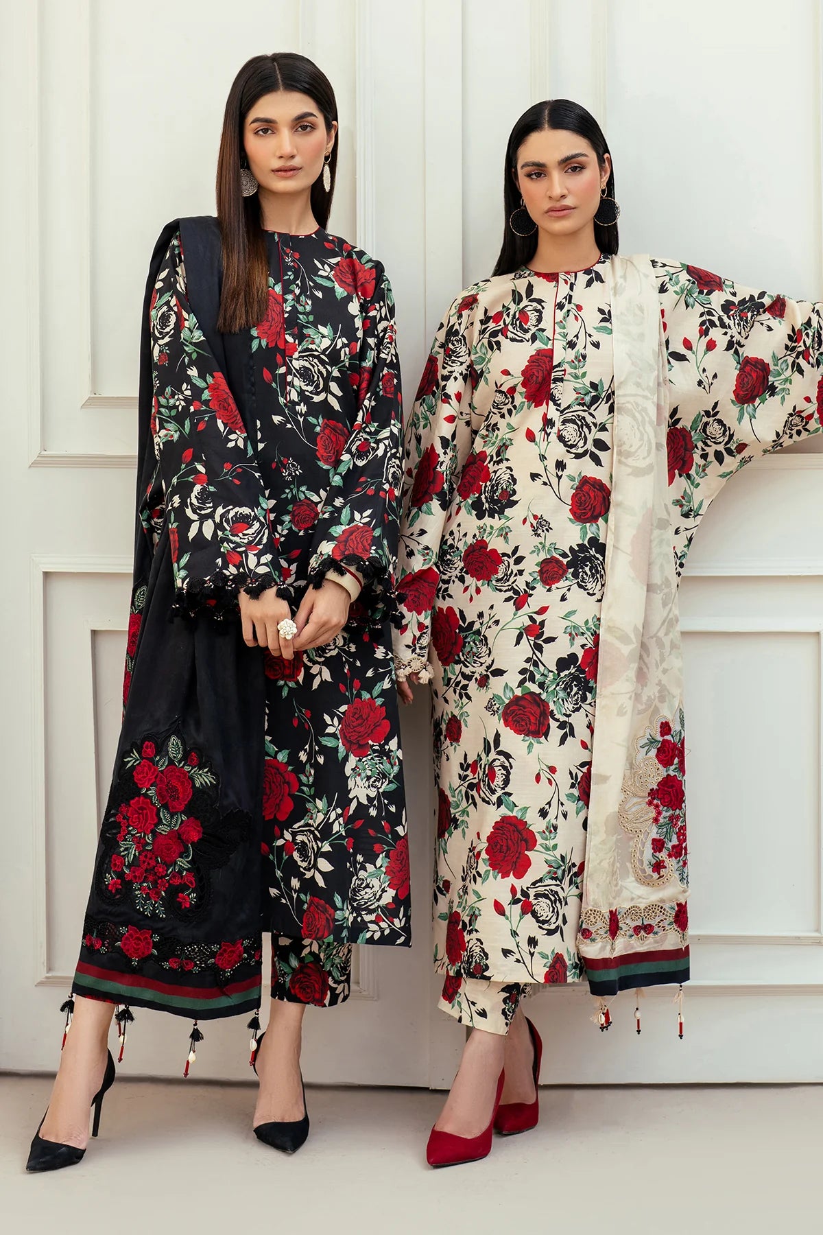 Baroque Printed Chiffon Dupatta 3pc Flower Designs SF-4011-BLK