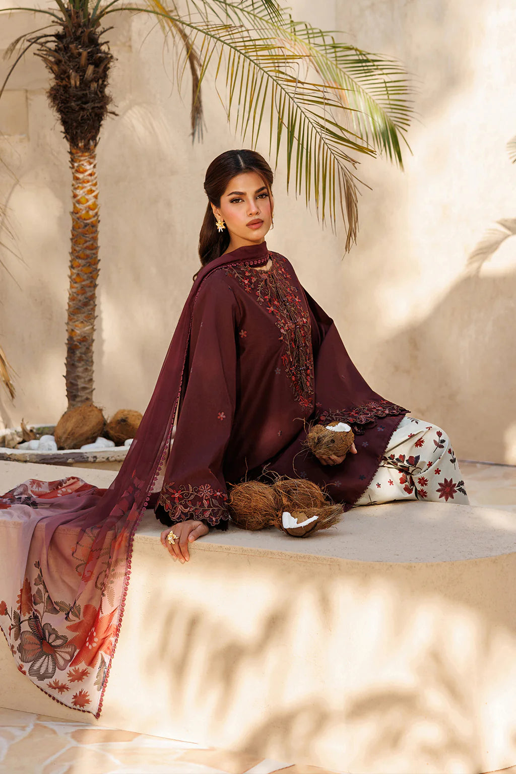 Iznik Lawn Fully Embroidered 3-Piece Suit Maroon