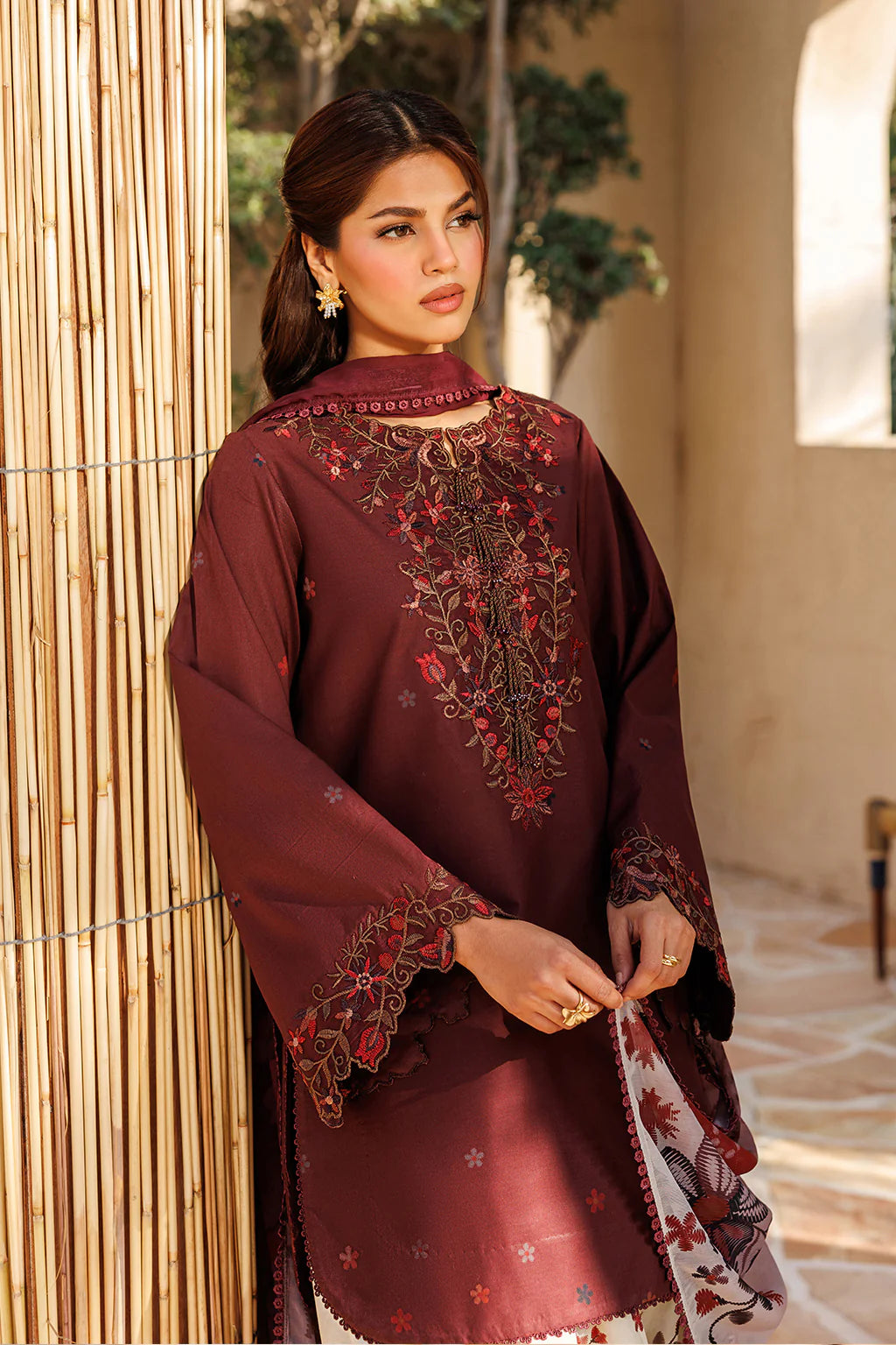 Iznik Lawn Fully Embroidered 3-Piece Suit Maroon
