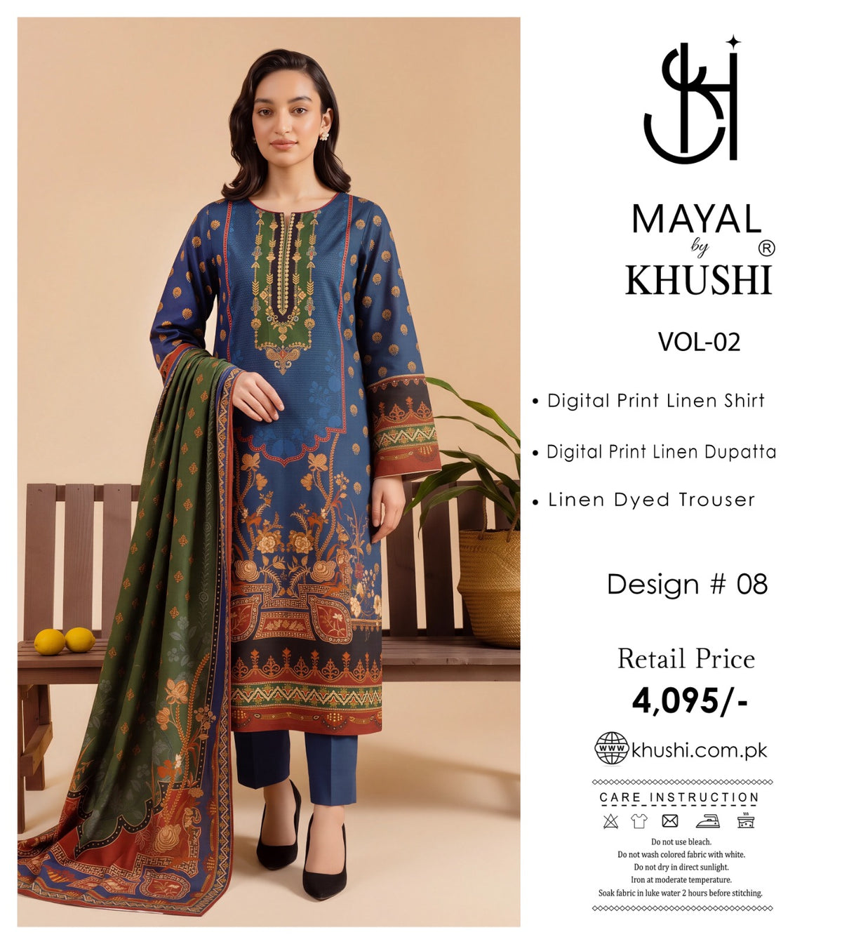 Mayal By Khushi Digital Printed Lelan 3pcs Unstitiched Suit 002062