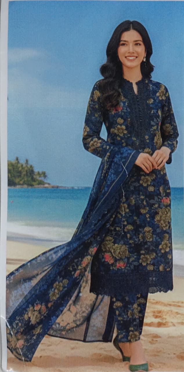 Baroque 3 Piece Unstitched Heavy Embroidered Lawn Replica Suit | UF-704