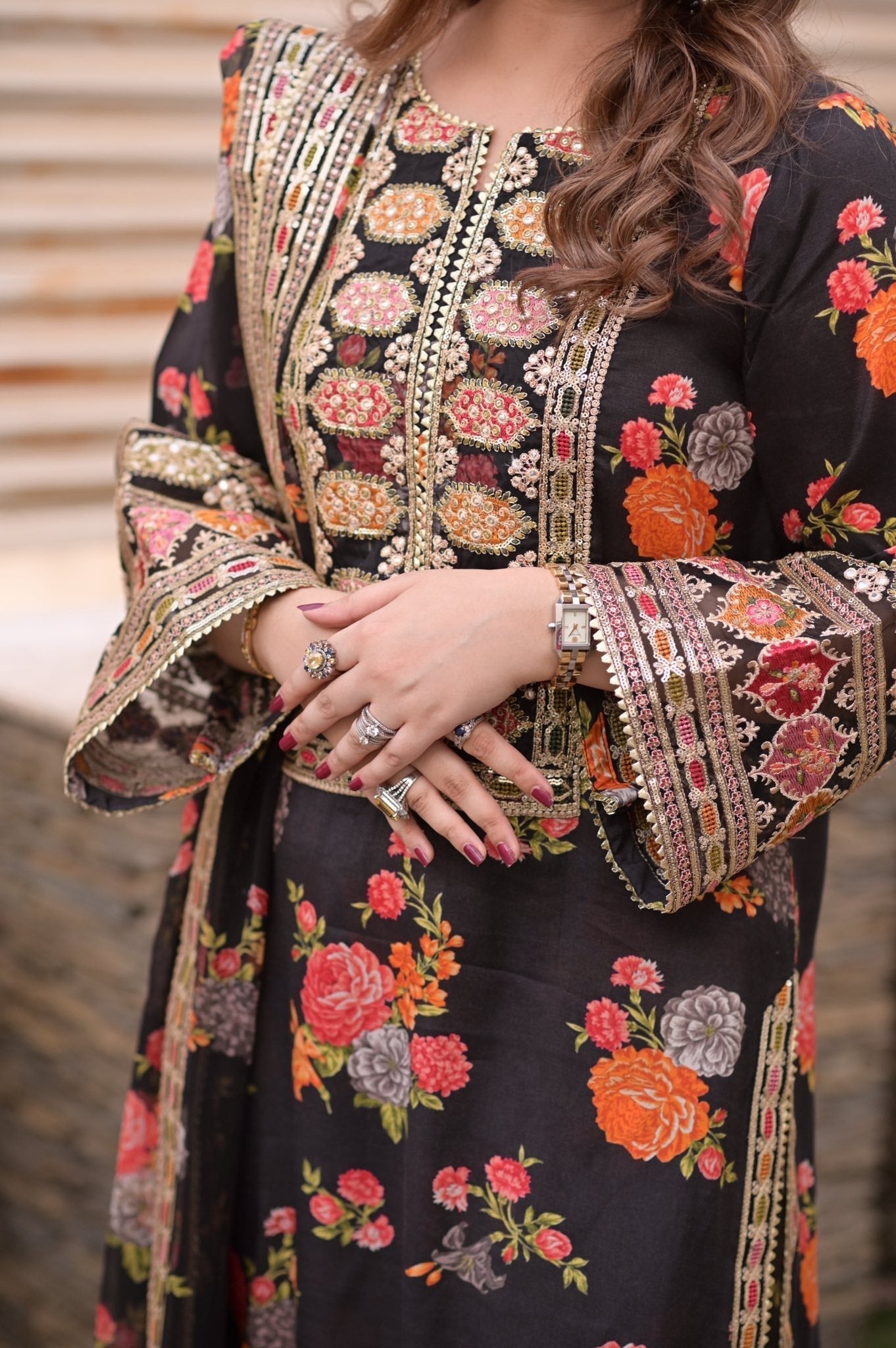 Aneela's 3 Piece Unstitched Heavy Embroidered Lawn Replica Suit | Aneela Red 263