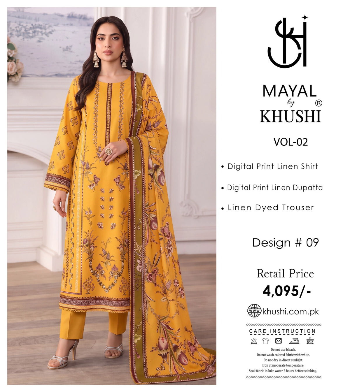 Mayal By Khushi Digital Printed Lelan 3pcs Unstitiched Suit 002063