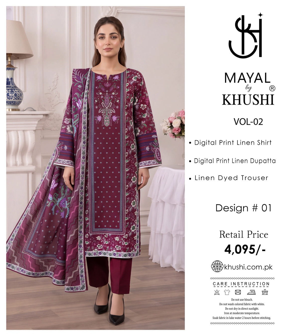 Mayal By Khushi Digital Printed Lelan 3pcs Unstitiched Suit 002065