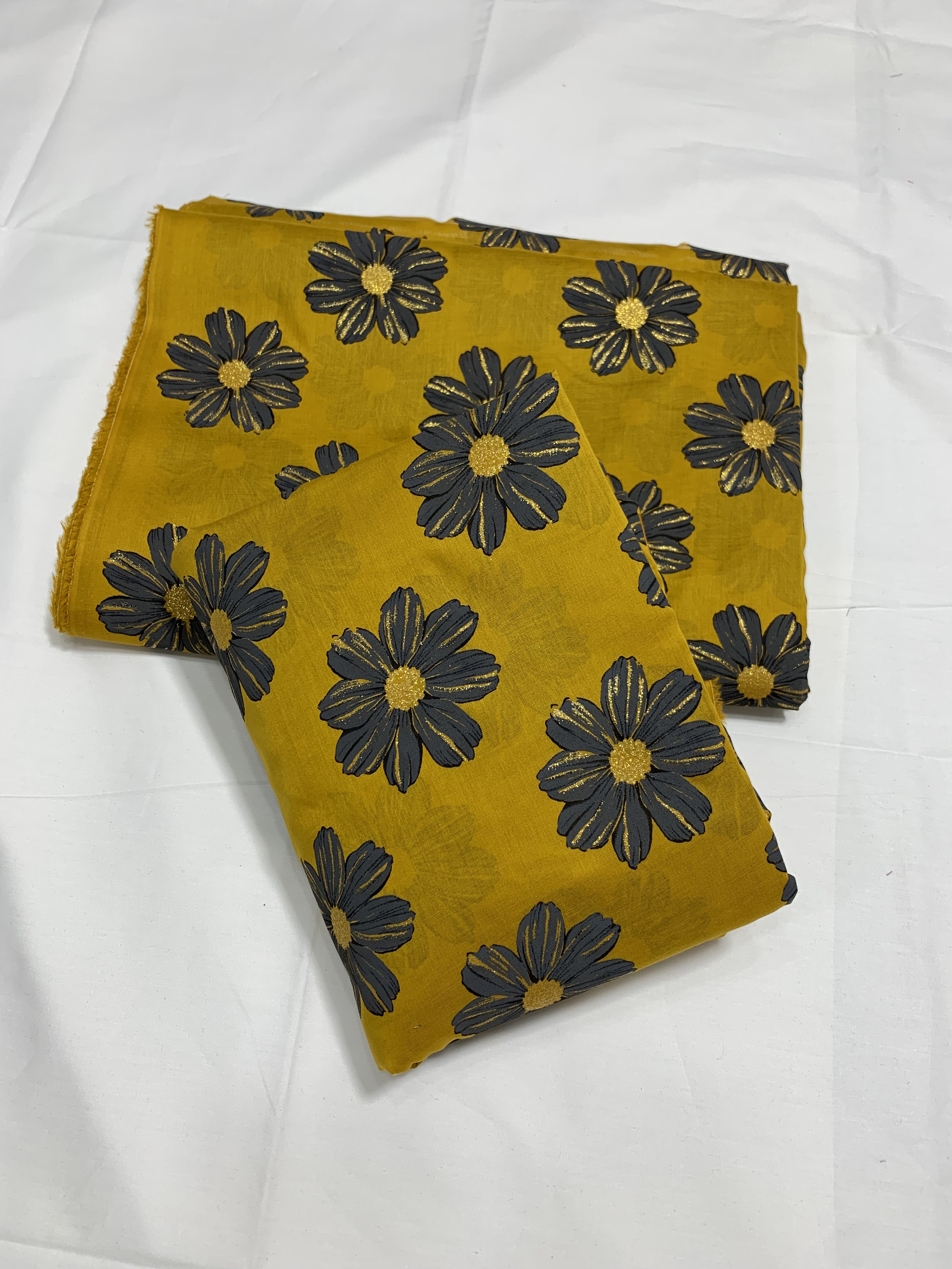 Imported Hand Paint Work Sunflower All-over 2Pc Lawn Block Printed