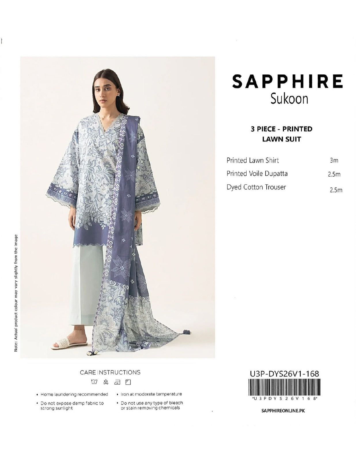 Sukoon By Sapphire Digital Printed Lawn 3PC