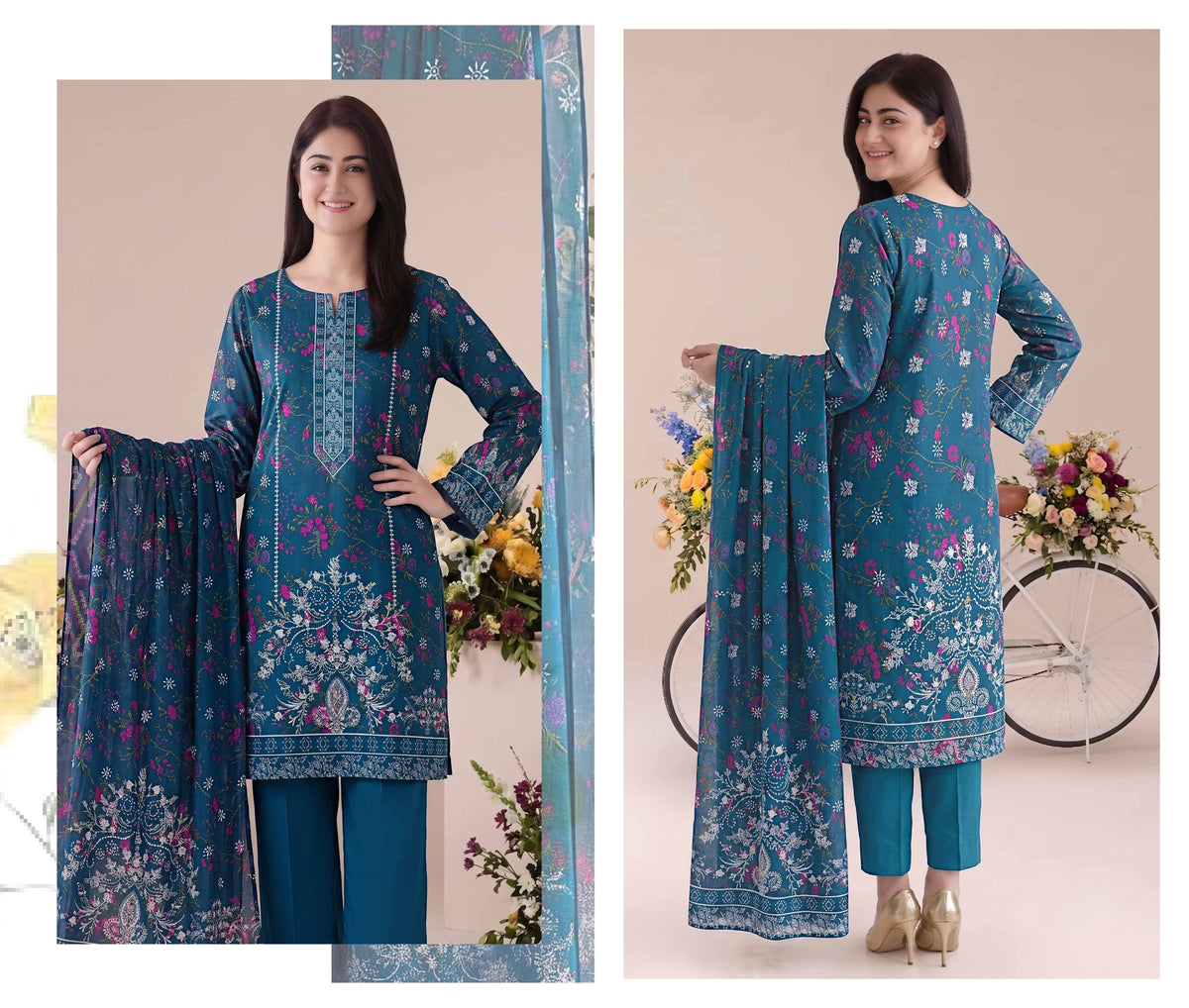 Afsana By Khushi Digital Printed Lelan 3pcs With Dyed Trouser 001951