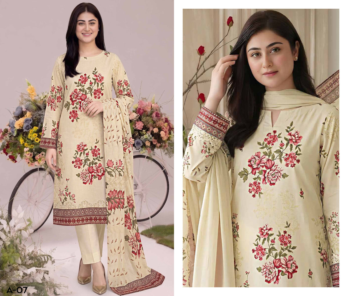 Afsana By Khushi Digital Printed Lelan 3pcs With Dyed Trouser 001947