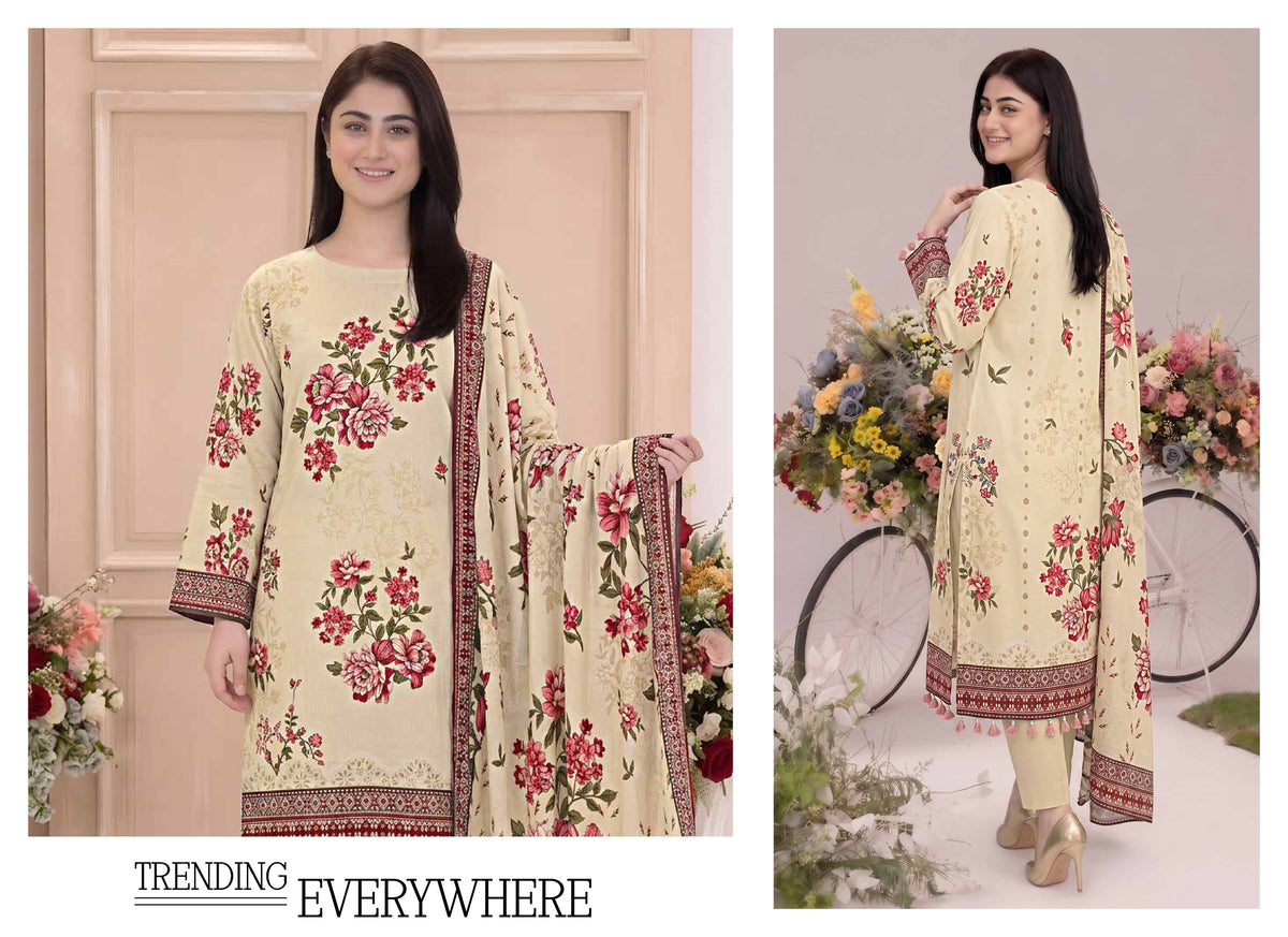 Afsana By Khushi Digital Printed Lelan 3pcs With Dyed Trouser 001947