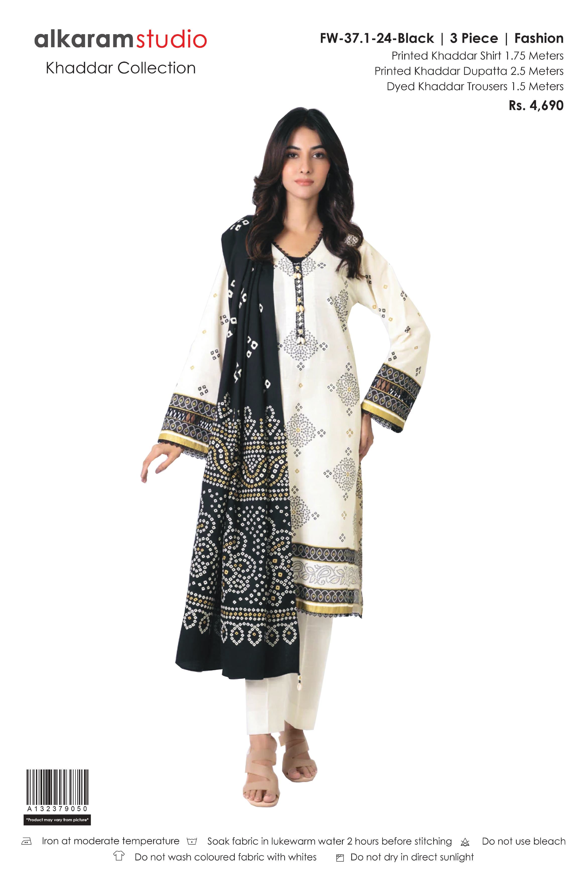 Alkaram 3-Piece Unstitched Khaddar Suit – Premium Winter Collection FW-37.1-24-Black