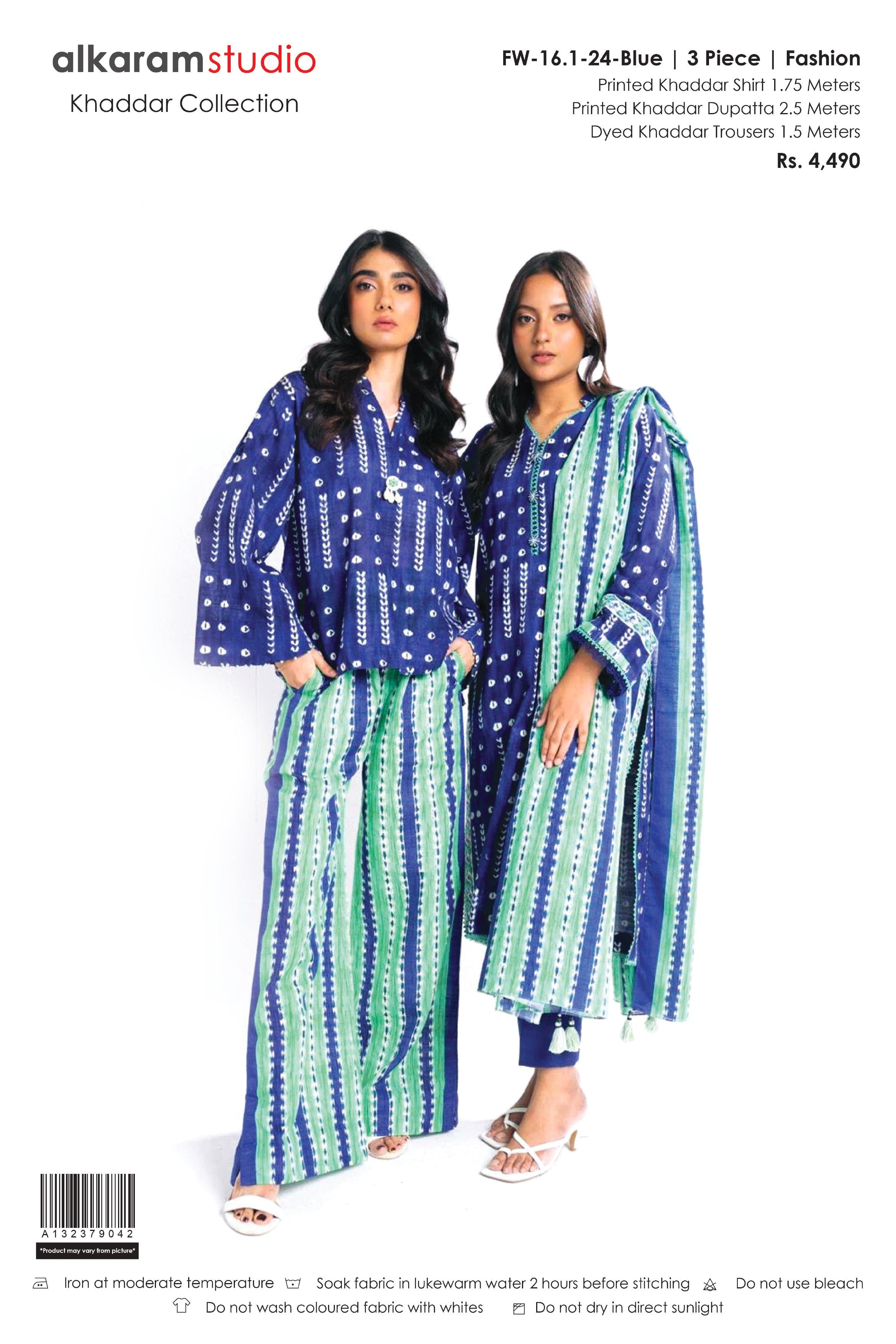 Alkaram 3-Piece Unstitched Khaddar Suit – Premium Winter Collection FW-16.1-24-Blue