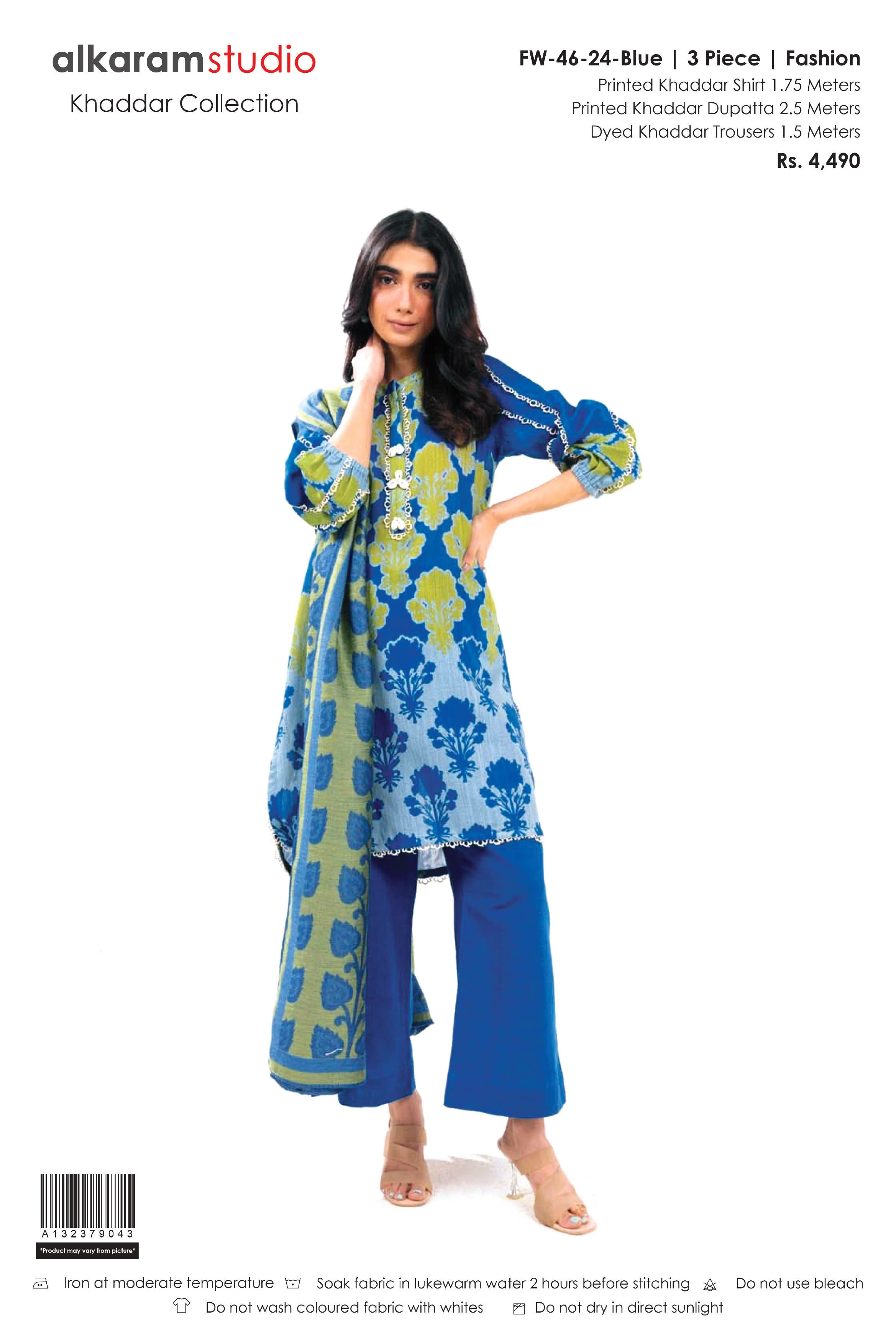 Alkaram 3-Piece Unstitched Khaddar Suit – Premium Winter Collection FW-46-24-Blue
