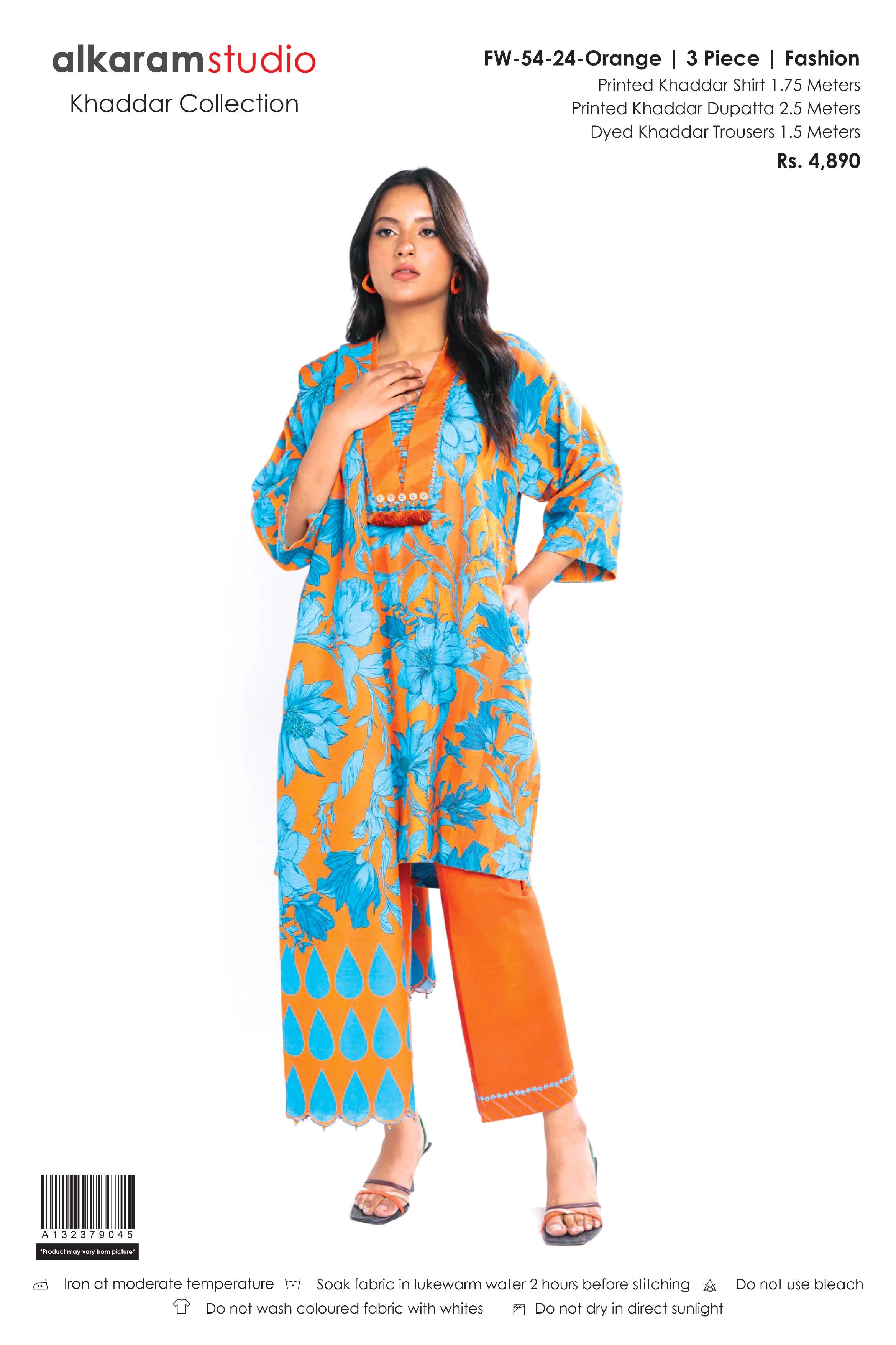 Alkaram 3-Piece Unstitched Khaddar Suit – Premium Winter Collection FW-54-24-Orange