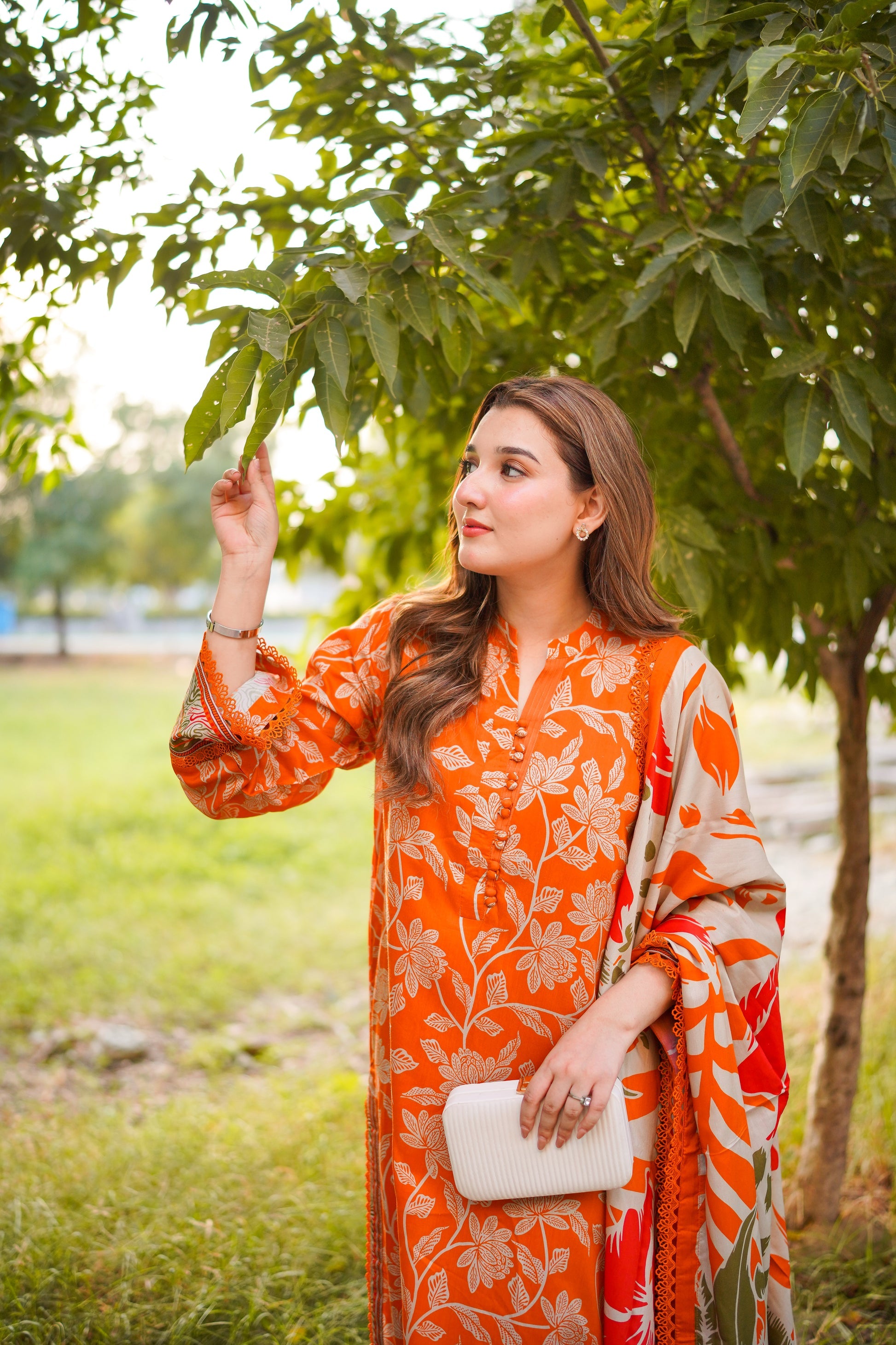 Aneela Hit Lailac Embroidered 3Pcs Suit | Aneela-Orange