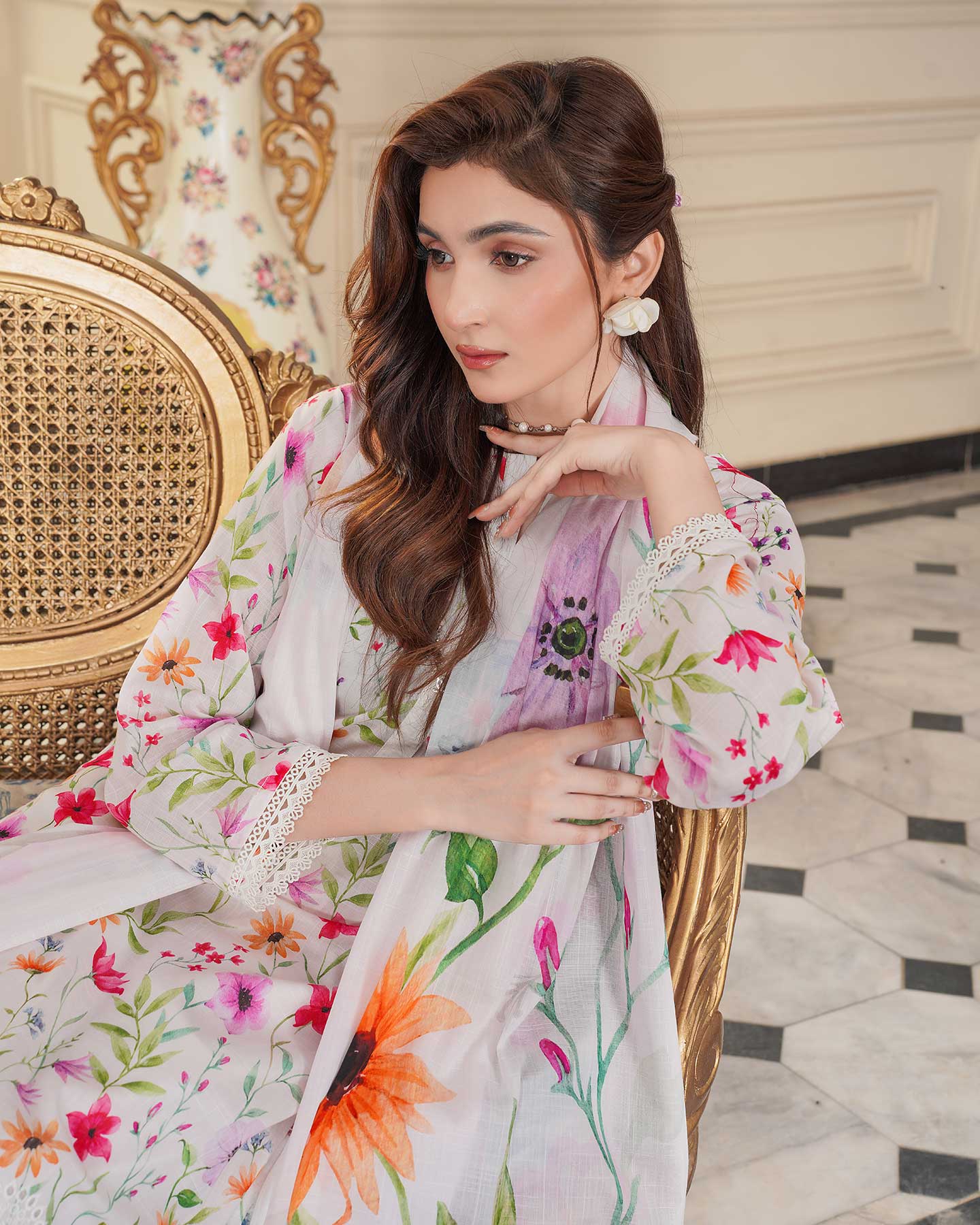 Aneela's 3 Piece Unstitched Heavy Embroidered Lawn Replica Suit | E-11R