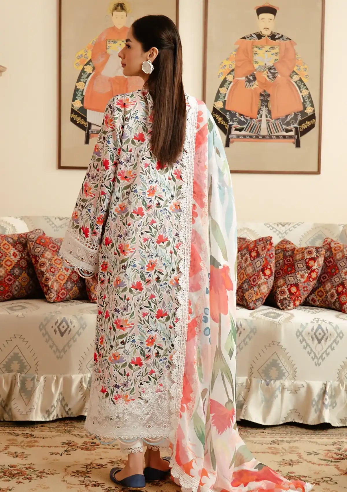 Elira - 3 Piece Unstitched Heavy Embroidered Lawn Replica Suit