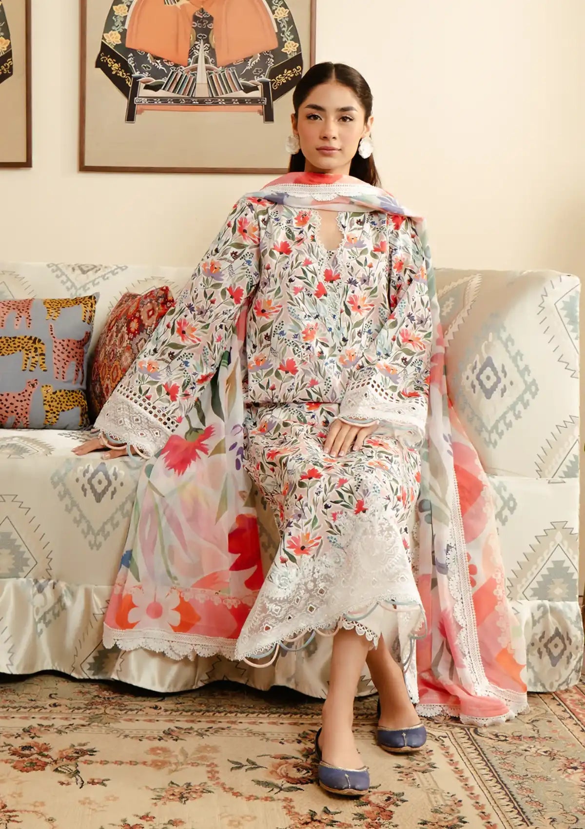 Elira - 3 Piece Unstitched Heavy Embroidered Lawn Replica Suit