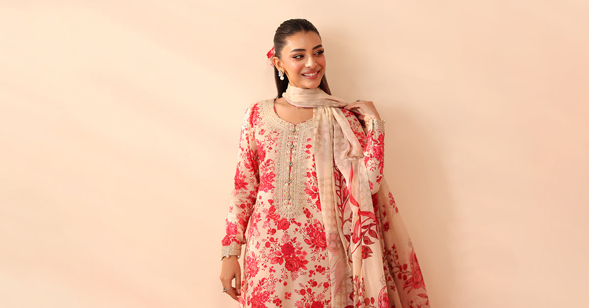 Maria B M Prints Embroidered 3Pcs Suit | DW-PF25-63-Pink