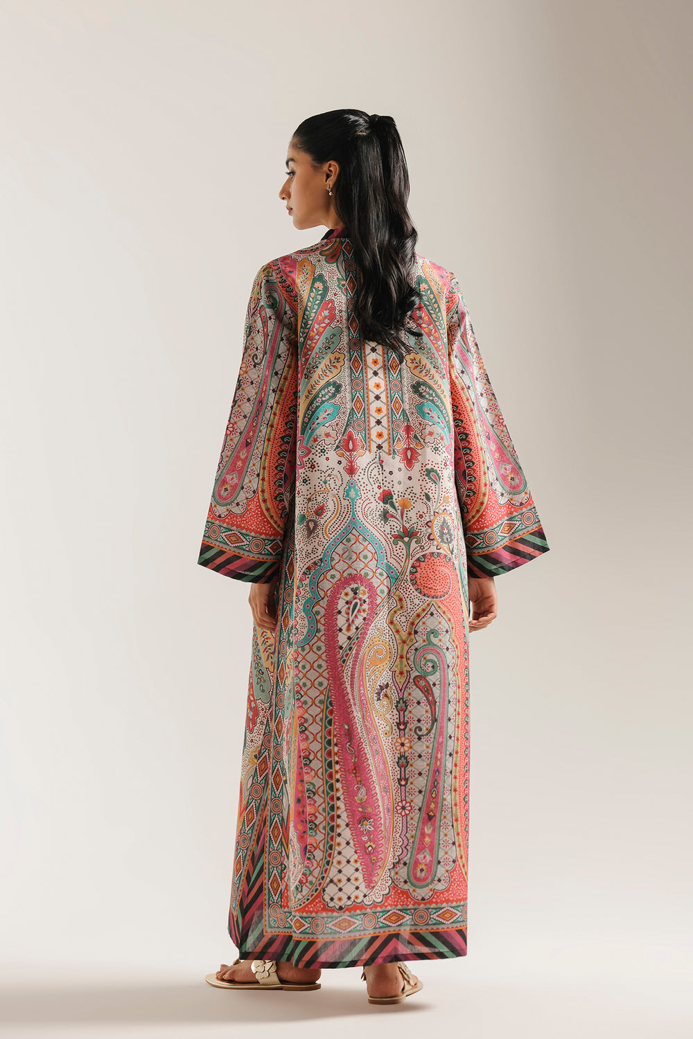 Ethnic Printed Shamos Silk Kaftan 2Pcs Shirt Trouser Unsticthed