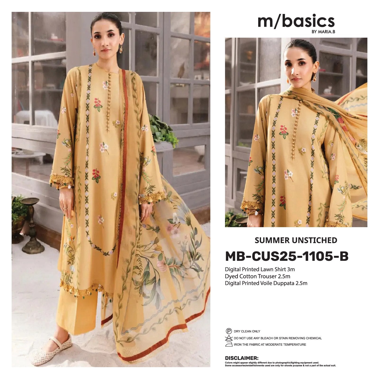 Maria B M.Basics Printed Lawn Unstitched 3pcs Suit 1105-B
