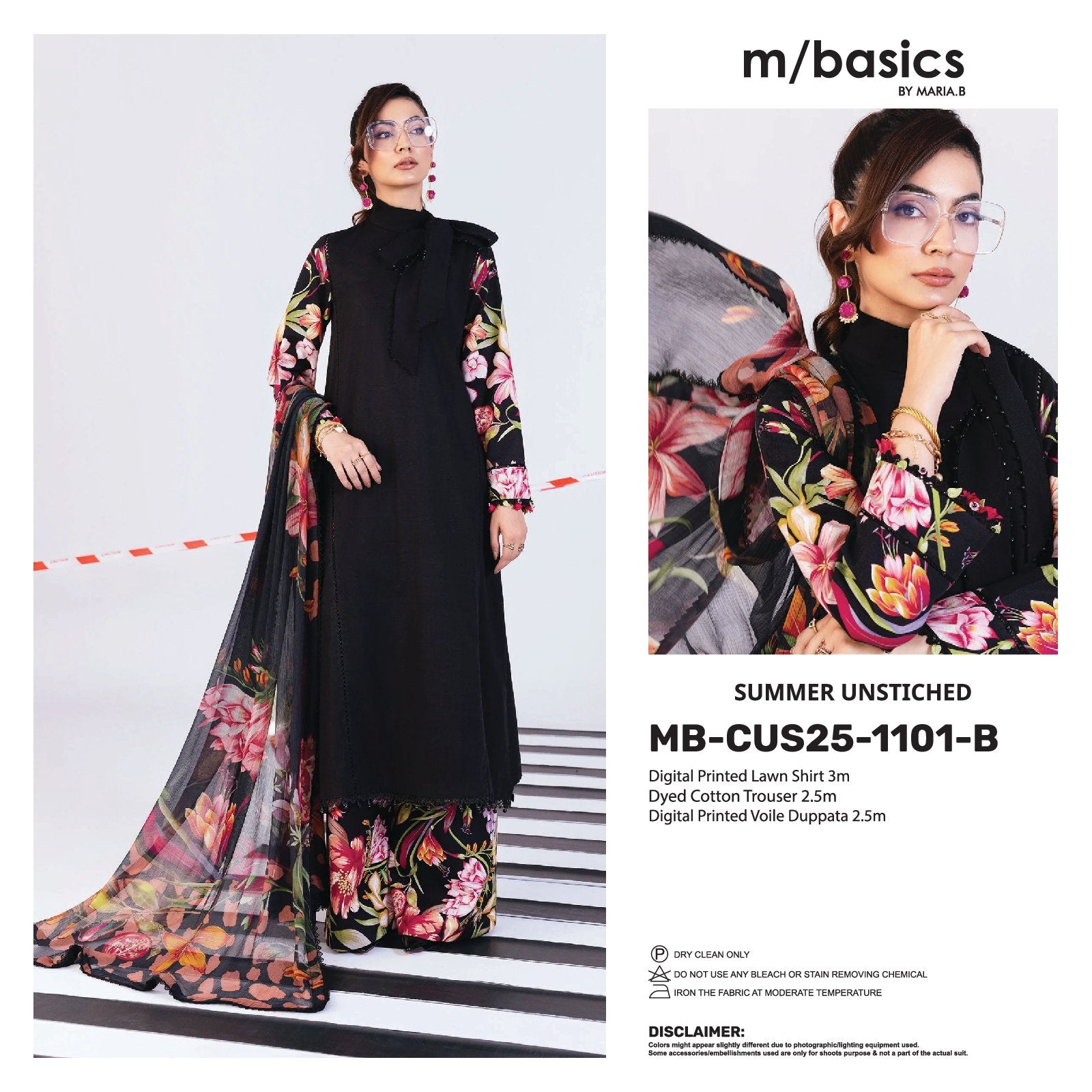 Maria B M.Basics Printed Lawn Unstitched 3pcs Suit 1101-B