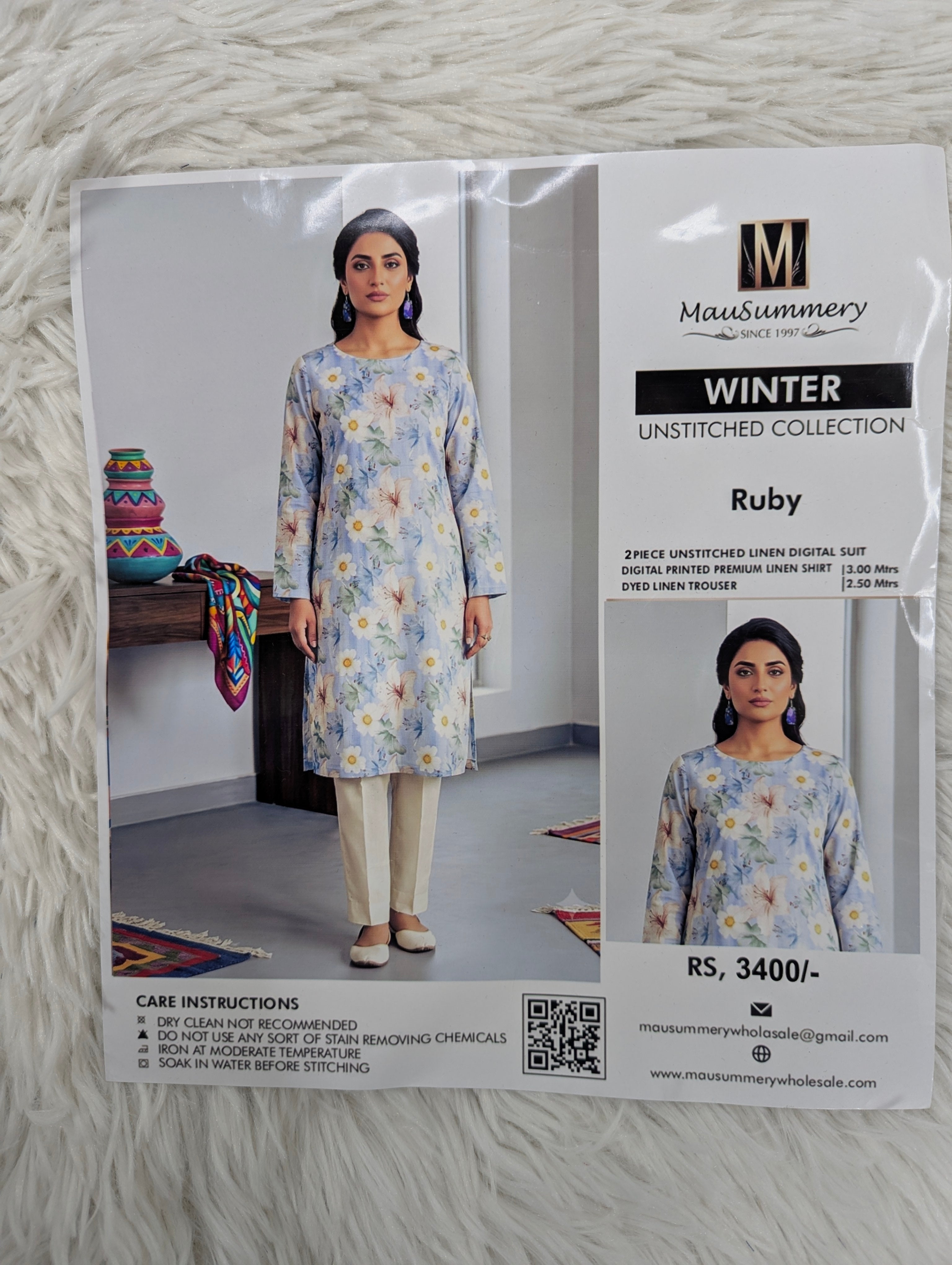 Musammary Linen Digital Suit | 2-Piece Unstitched Winter Suit 001740