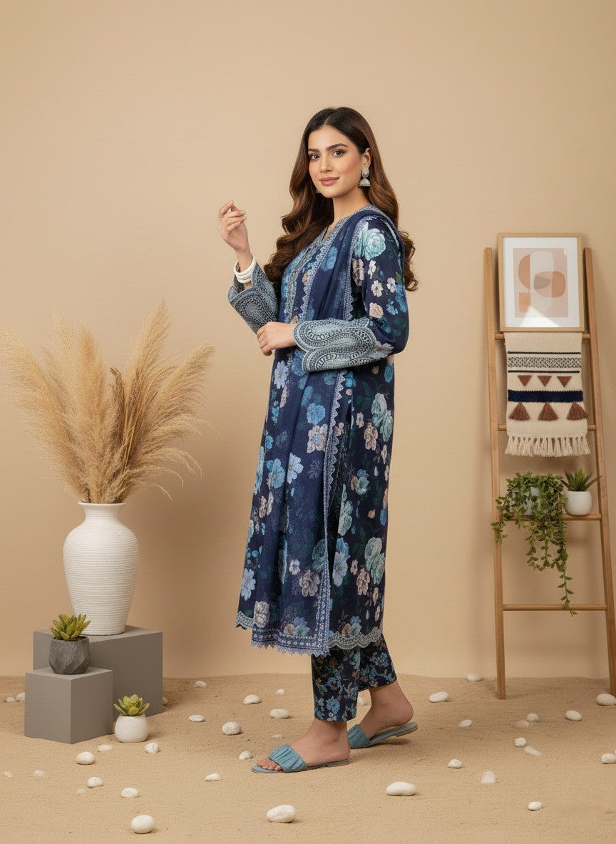 Baroque Farasha  Heavy EMBROIDERED Unstitched Lawn 3 Pcs D-13