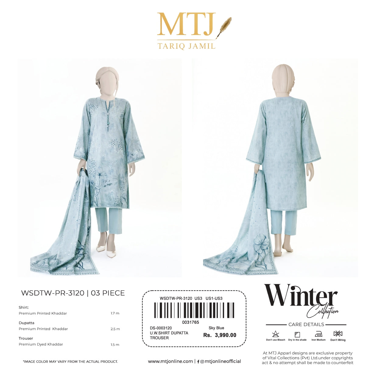 MTJ Tariq Jamil Premium Printed Khaddar Collection 3-Piece Unstitched Suit