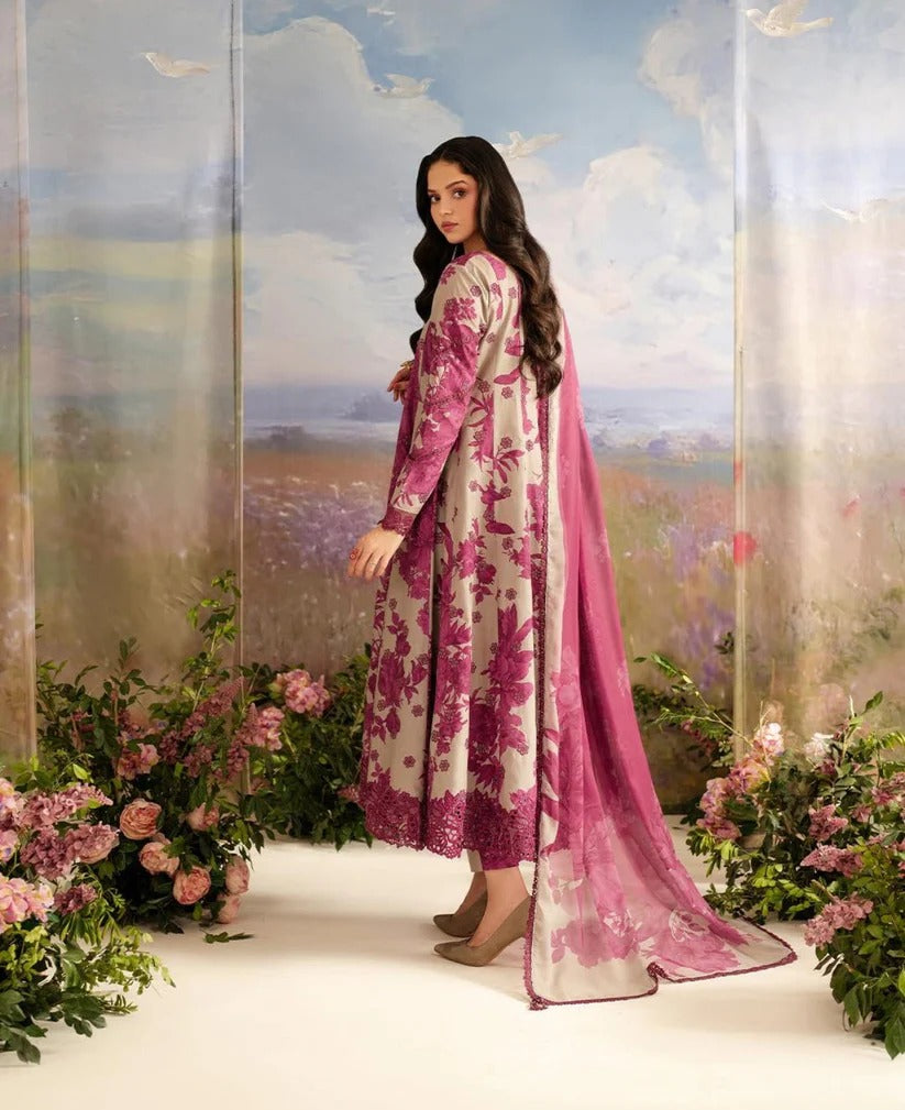 Iznik 3 Piece Unstitched Heavy Embroidered Lawn Replica Suit | Skin Maroon