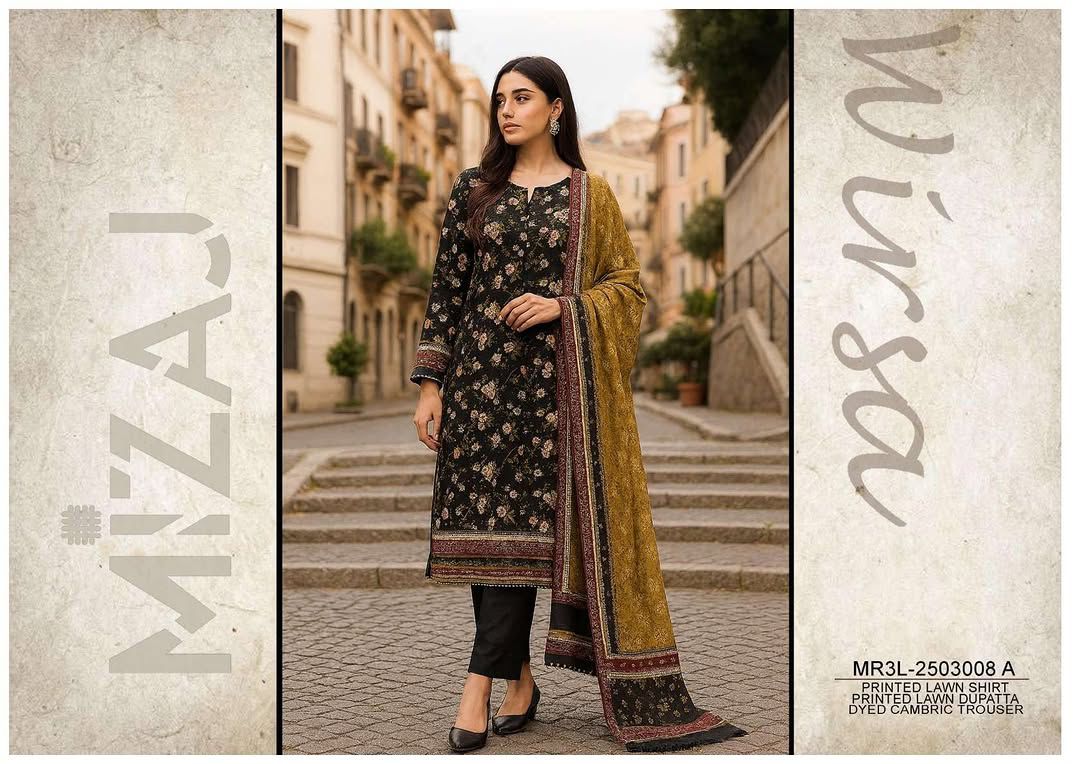Mizaj 3Pcs Printed Unstitched Lawn Collecion 001038