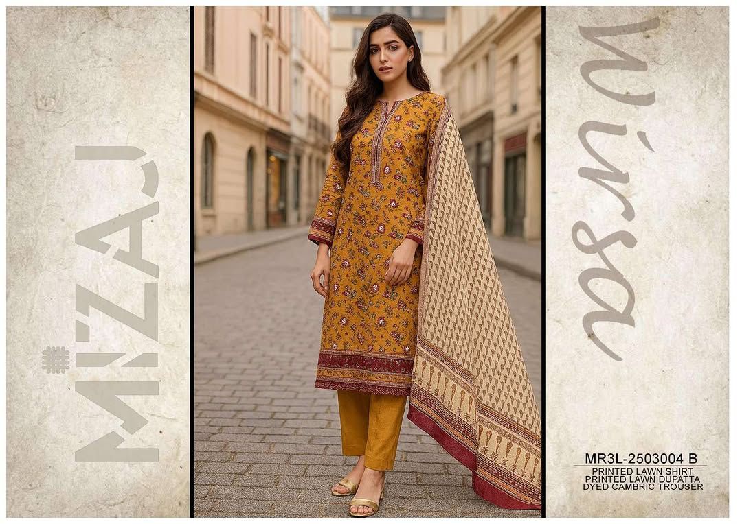 Mizaj 3Pcs Printed Unstitched Lawn Collecion 001041