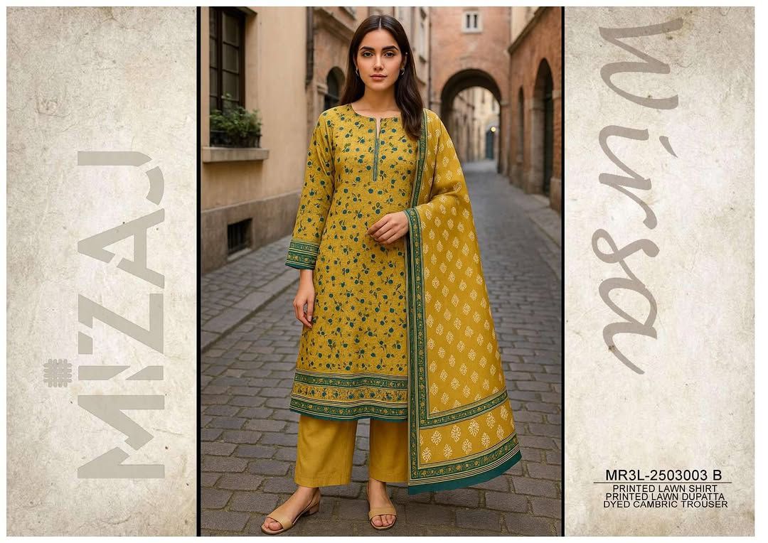 Mizaj 3Pcs Printed Unstitched Lawn Collecion 001040