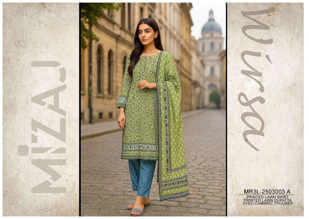 Mizaj 3Pcs Printed Unstitched Lawn Collecion 001039