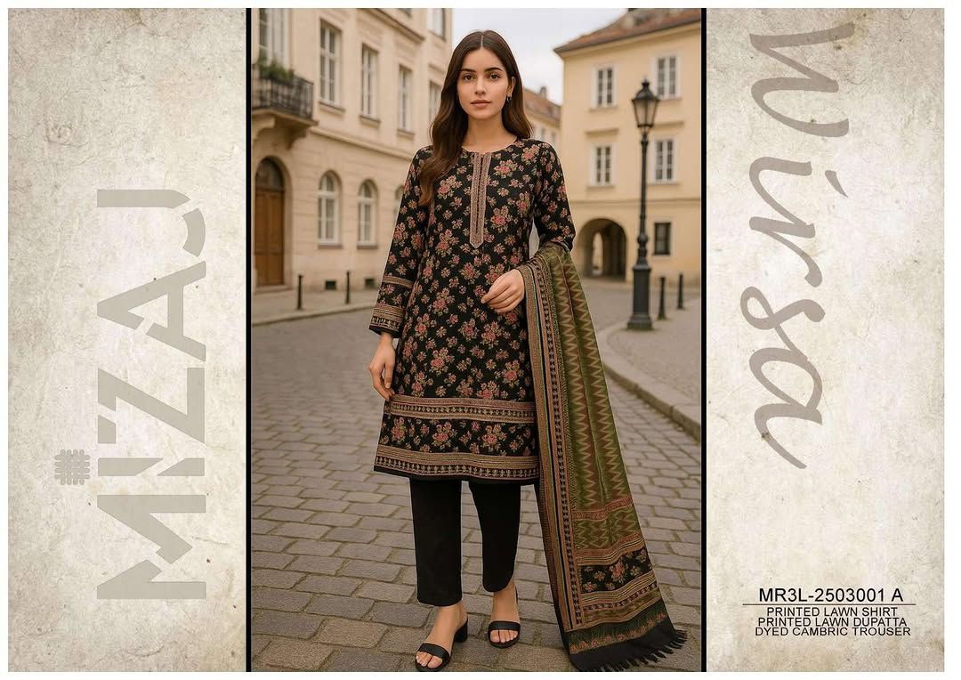 Mizaj 3Pcs Printed Unstitched Lawn Collecion 001037