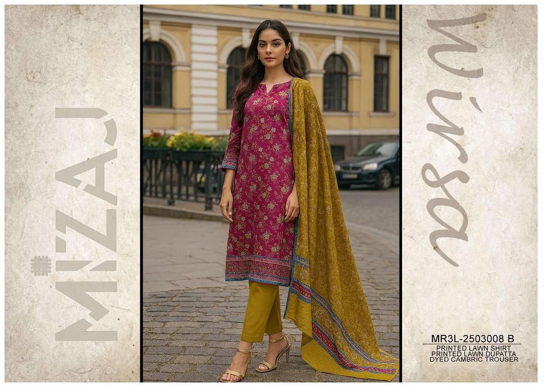 Mizaj 3Pcs Printed Unstitched Lawn Collecion 001036
