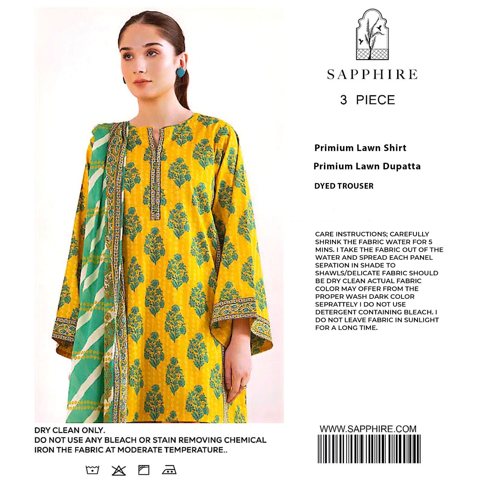 Saphire Printed Lawn 3Pcs Unstitched Suits 001220