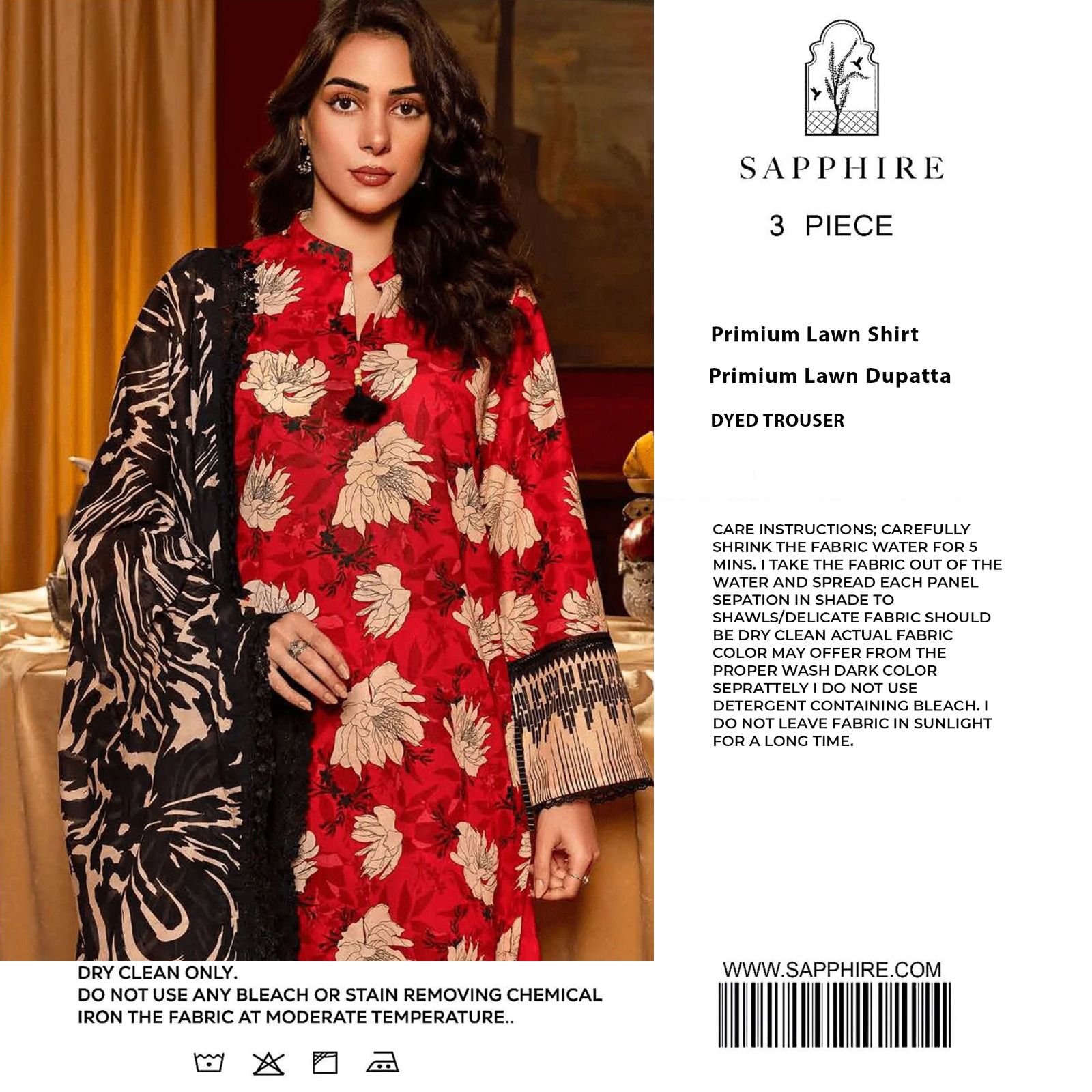Saphire Printed Lawn 3Pcs Unstitched Suits 001223