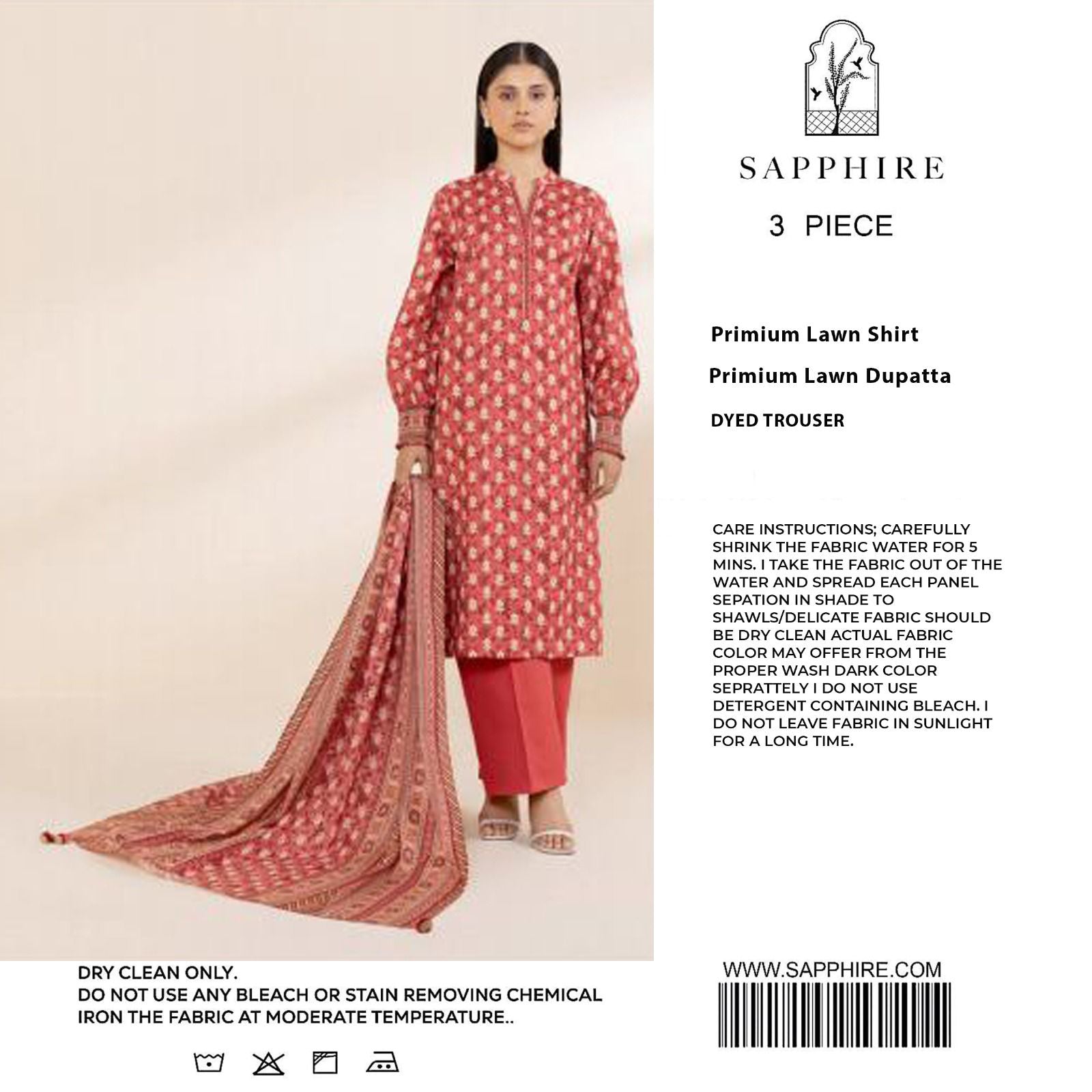 Saphire Printed Lawn 3Pcs Unstitched Suits 001221