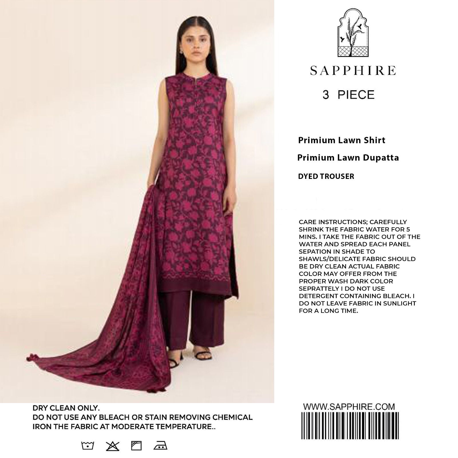 Saphire Printed Lawn 3Pcs Unstitched Suits 001226