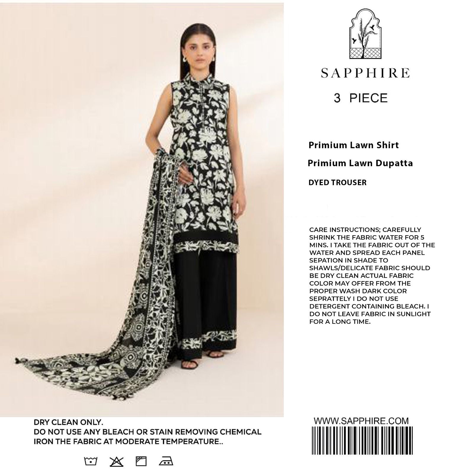 Saphire Printed Lawn 3Pcs Unstitched Suits 001224