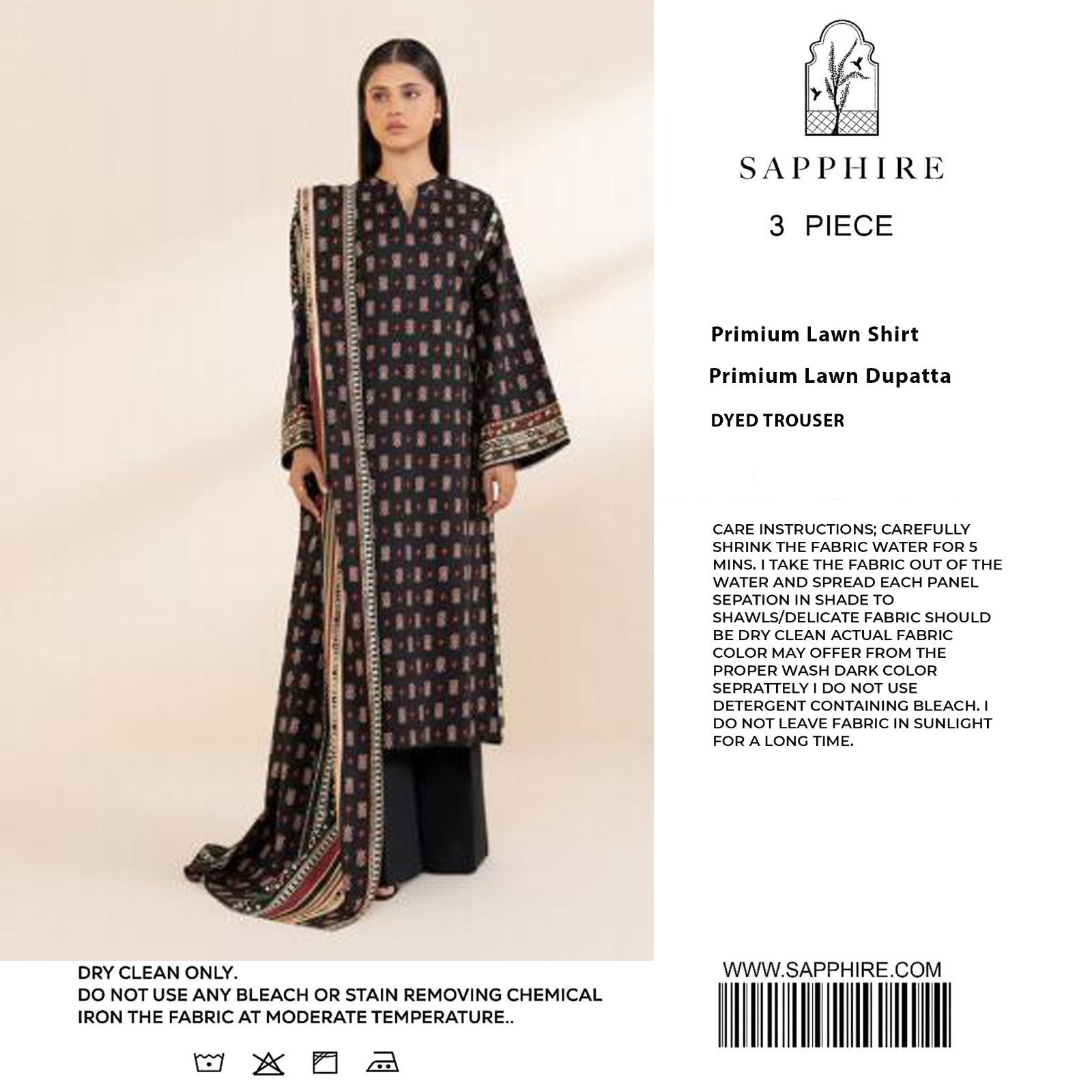 Saphire Printed Lawn 3Pcs Unstitched Suits 001225