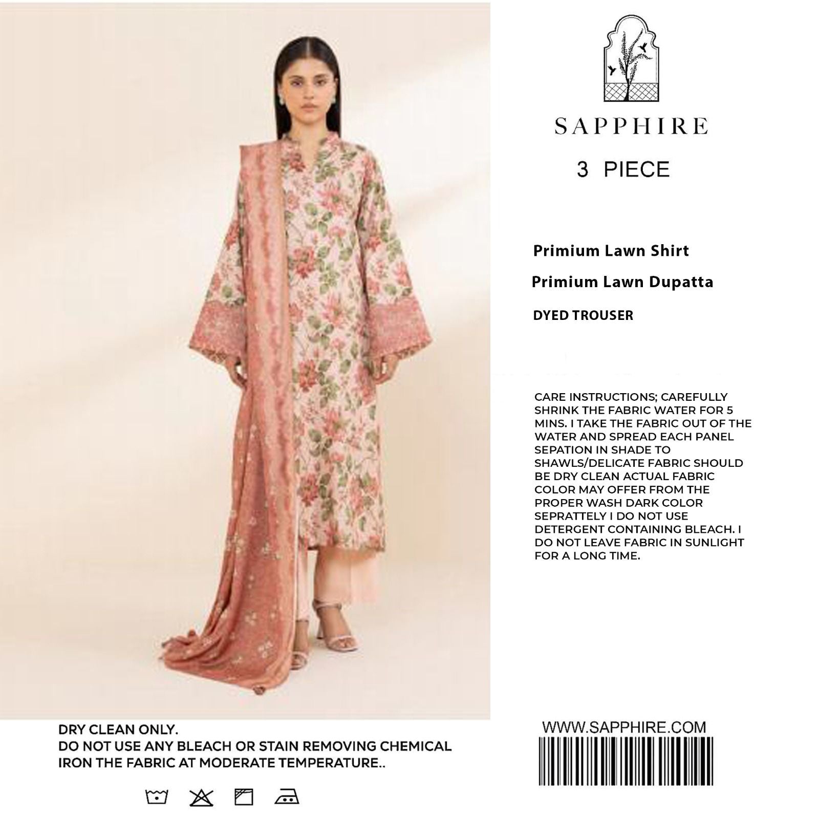Saphire Printed Lawn 3Pcs Unstitched Suits 001229