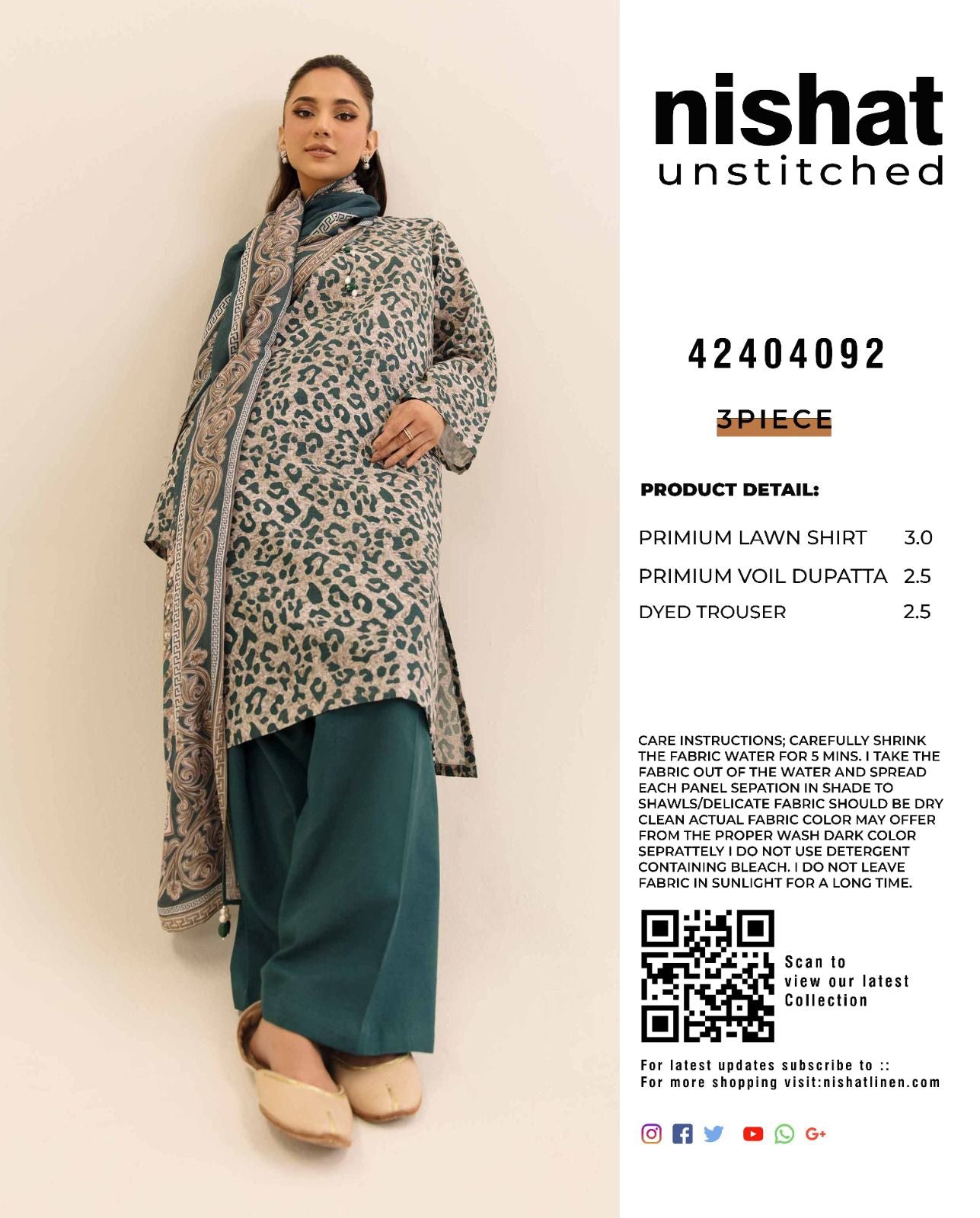 Nishat Printed Lawn 3Pcs Unstitched Suits 001212