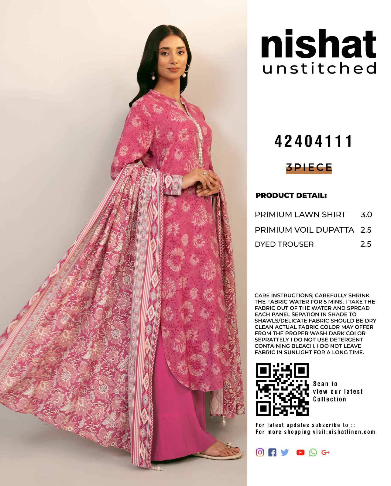 Nishat Printed Lawn 3Pcs Unstitched Suits 001213