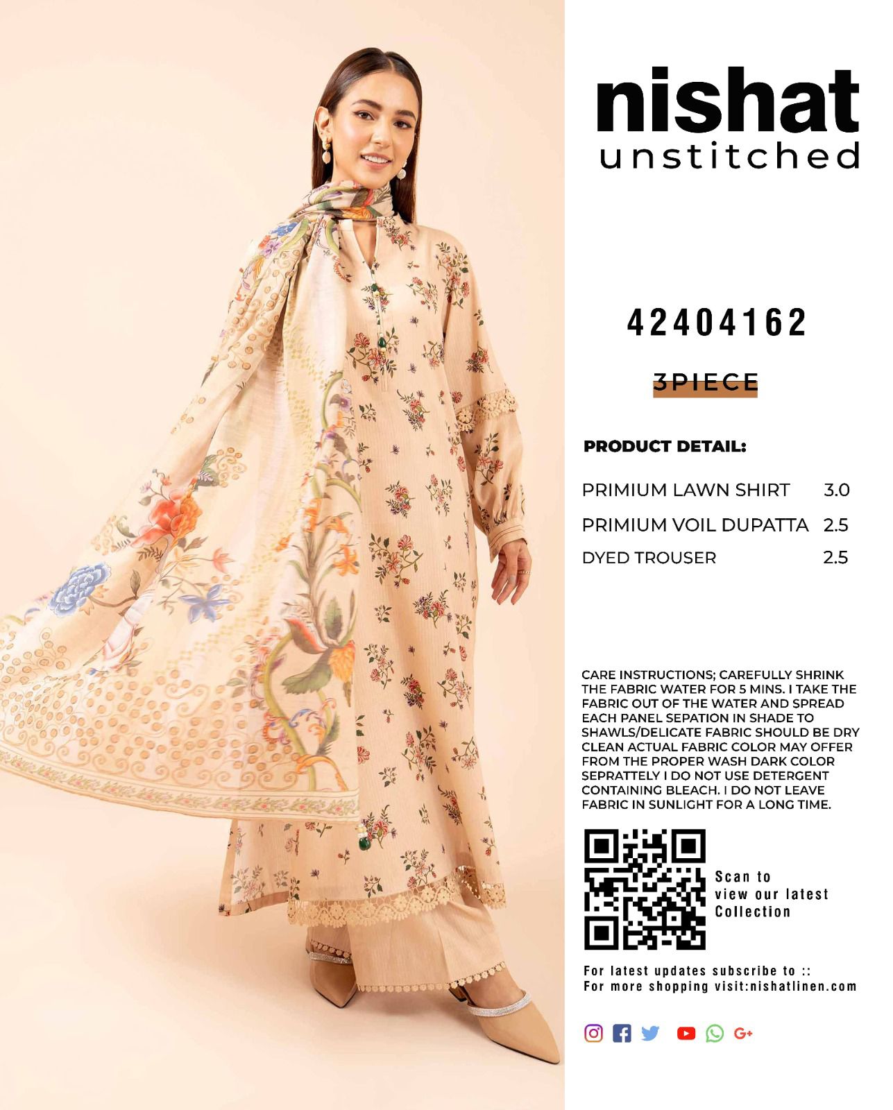 Nishat Printed Lawn 3Pcs Unstitched Suits 001217