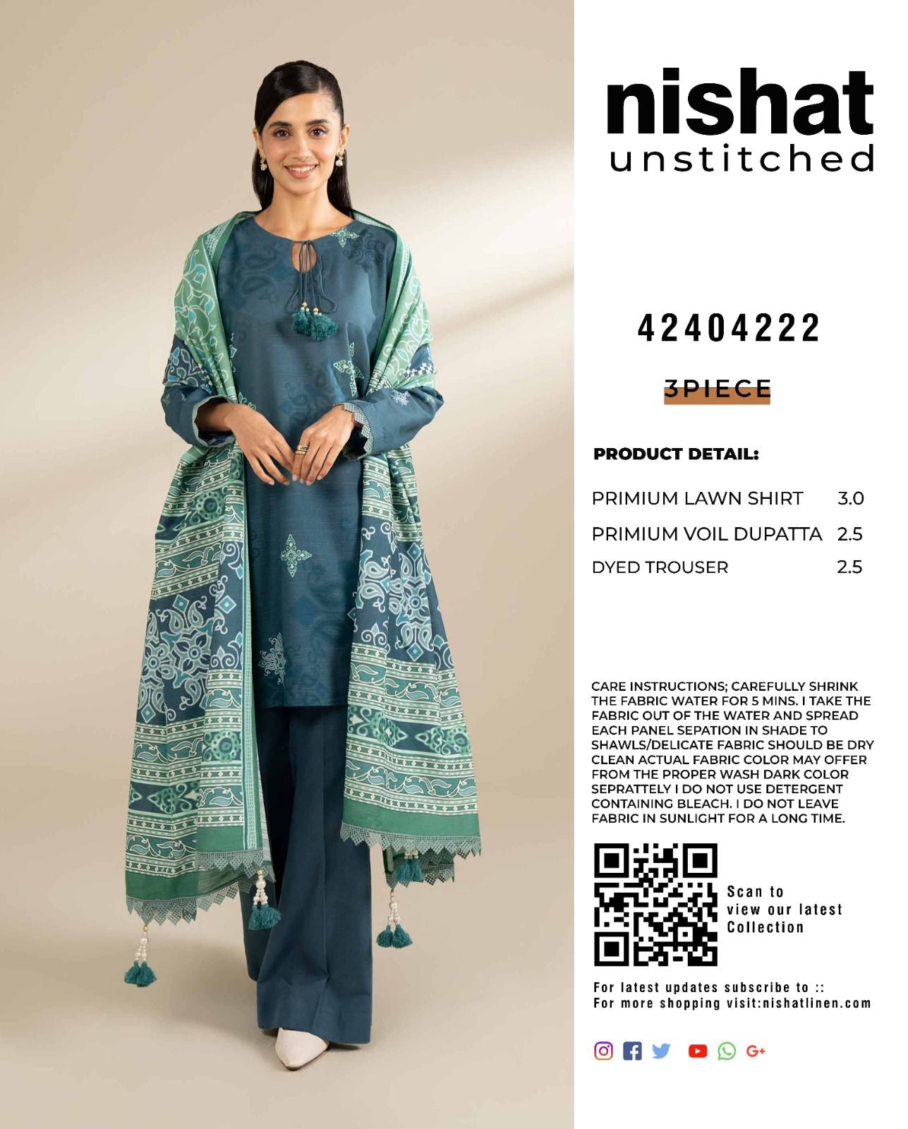 Nishat Printed Lawn 3Pcs Unstitched Suits 001219